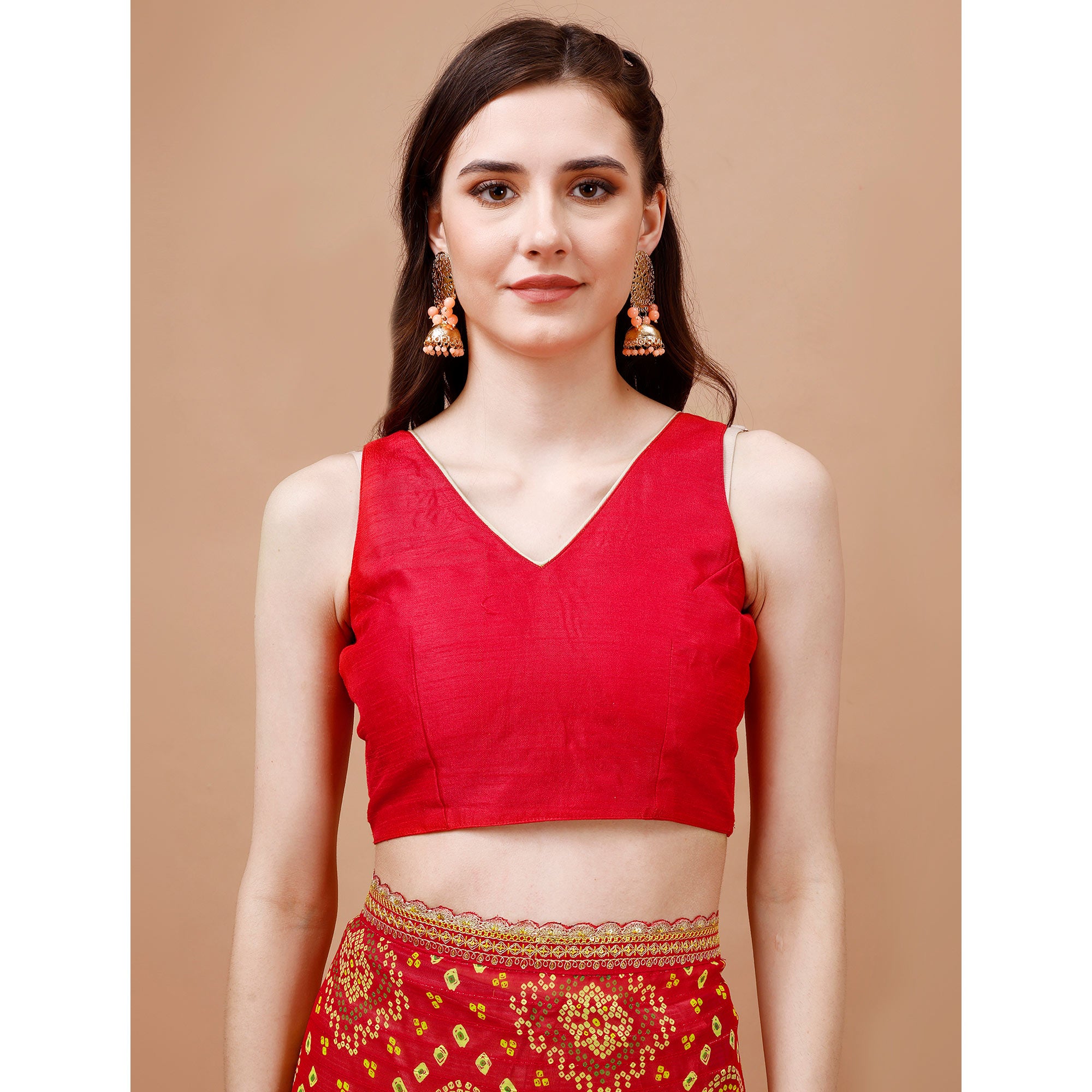 Red Bandhani Printed Georgette Saree