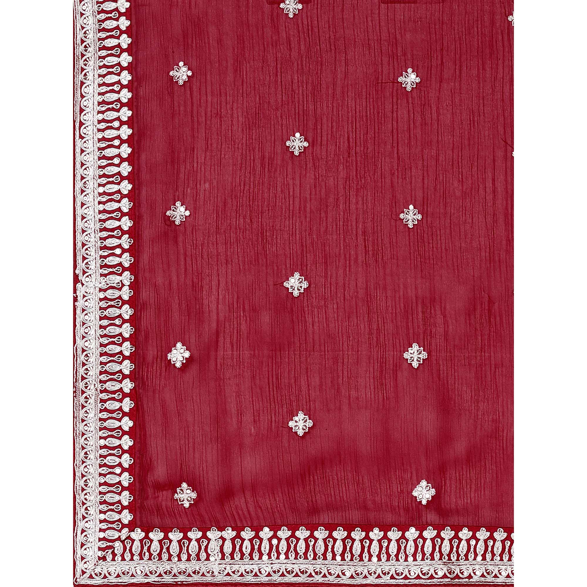 Maroon Sequins Embroidered Chiffon Saree