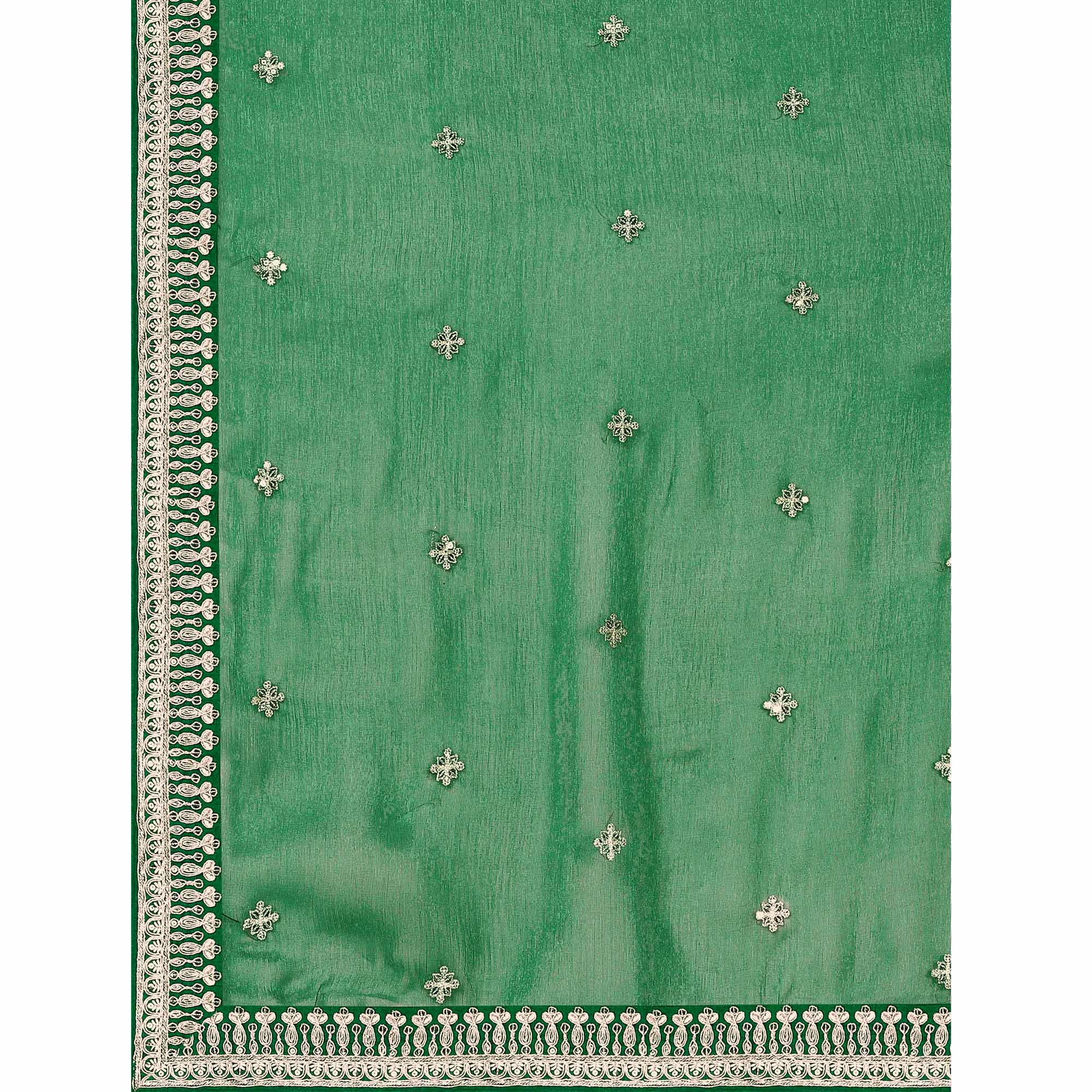 Green Sequins Embroidered Chiffon Saree