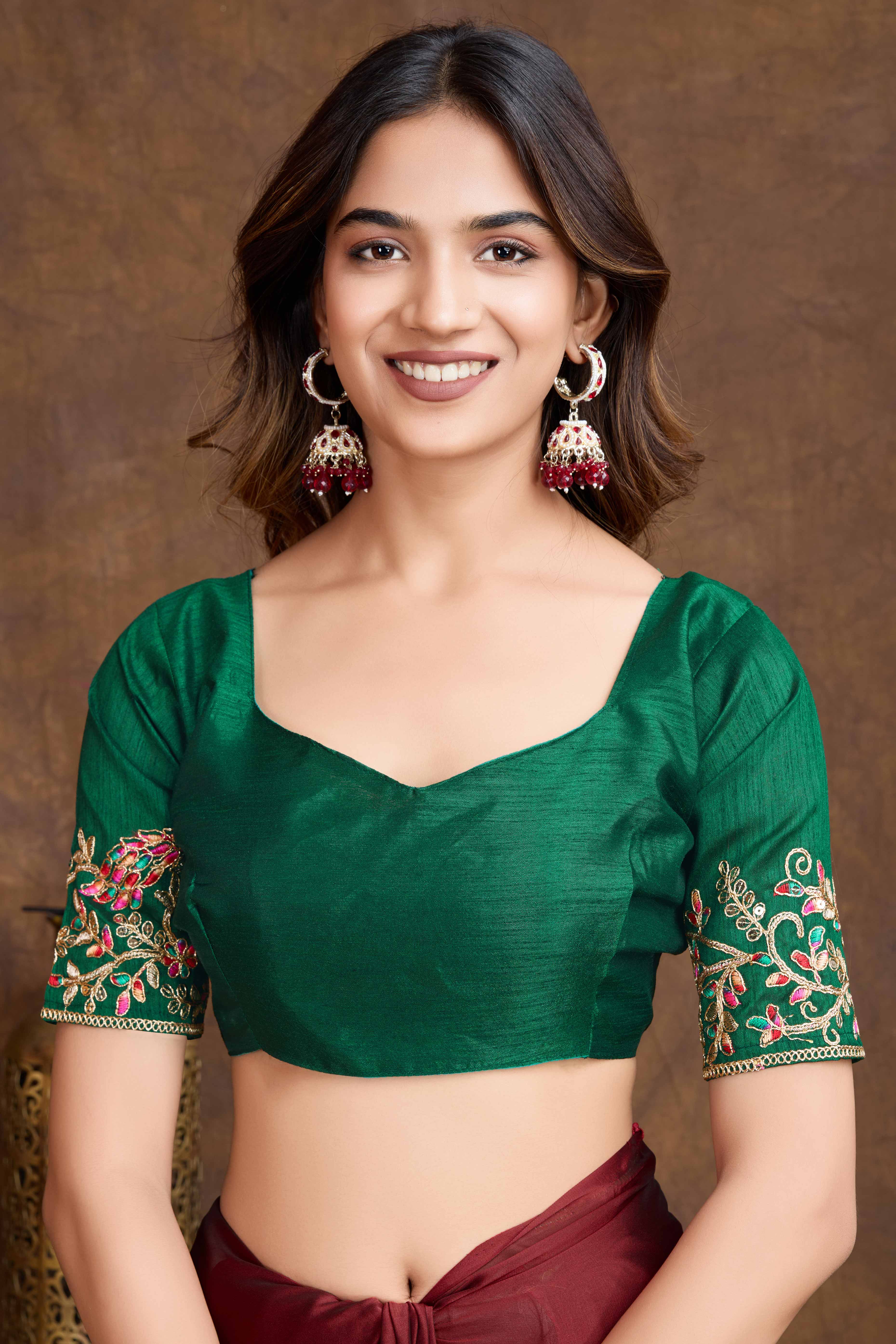 Designer Rich Maroon Silk Blend Saree with Heavy Golden Thread Embroidery