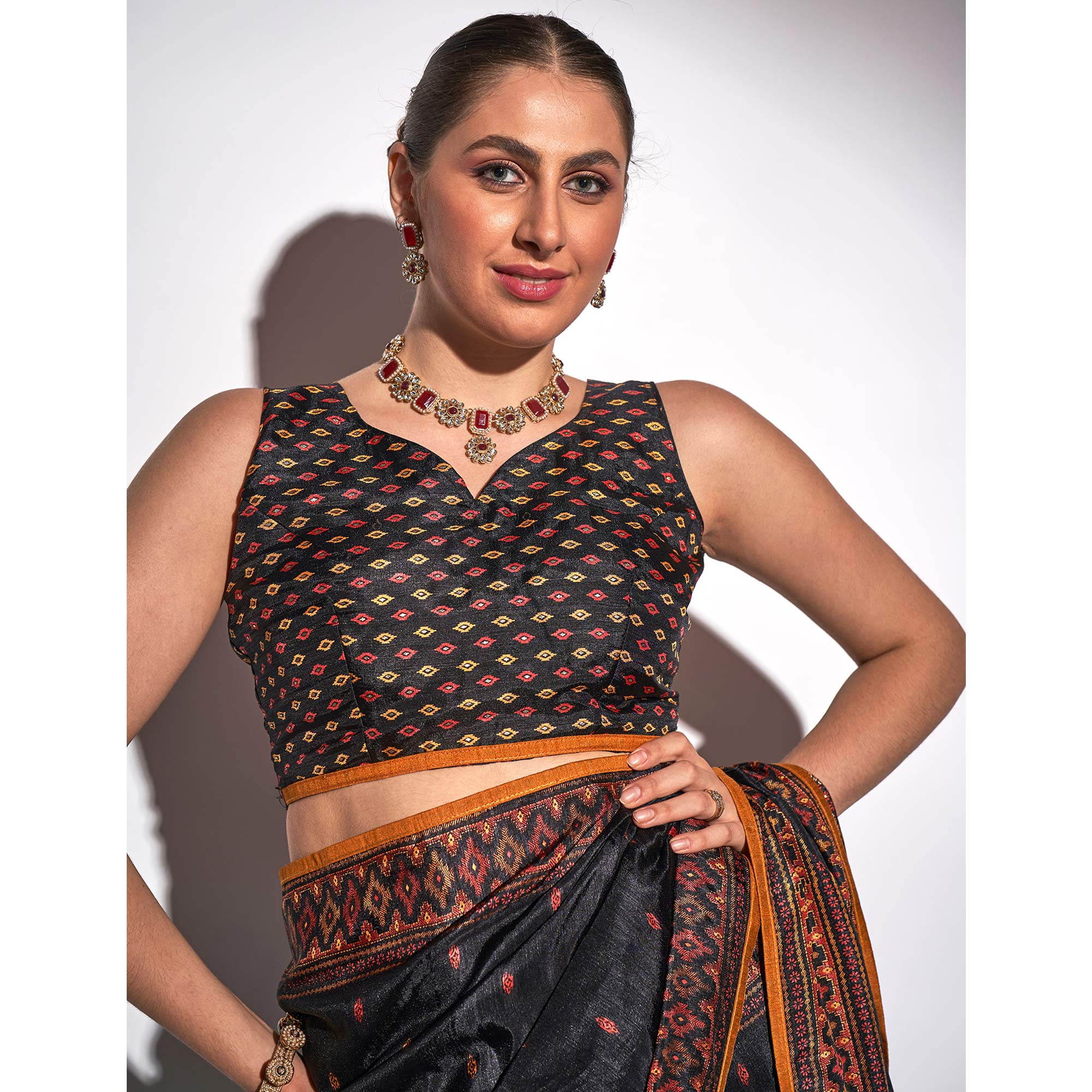 Black Foil Print Georgette Fabric Saree