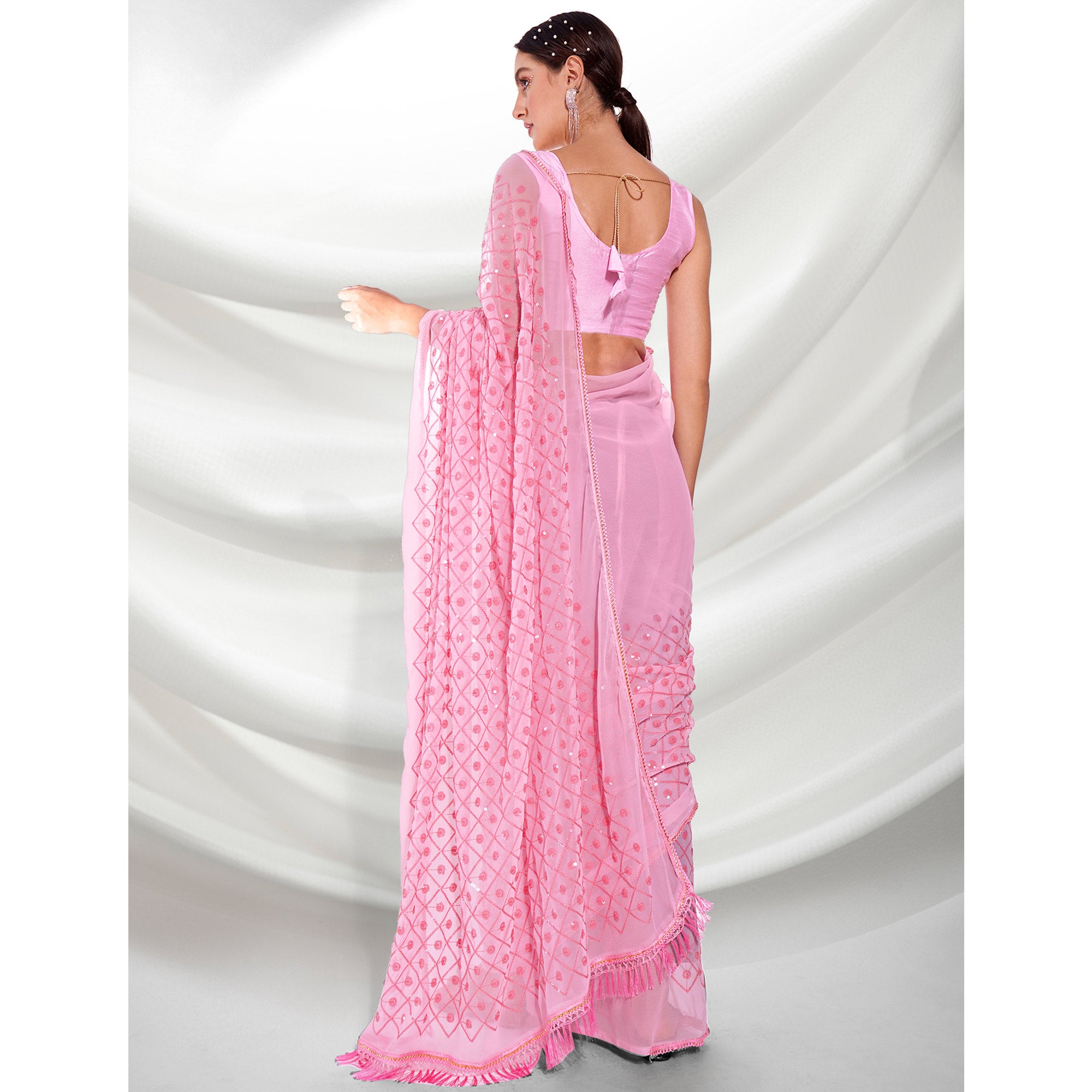 Pink Sequins Embroidered Georgette Saree