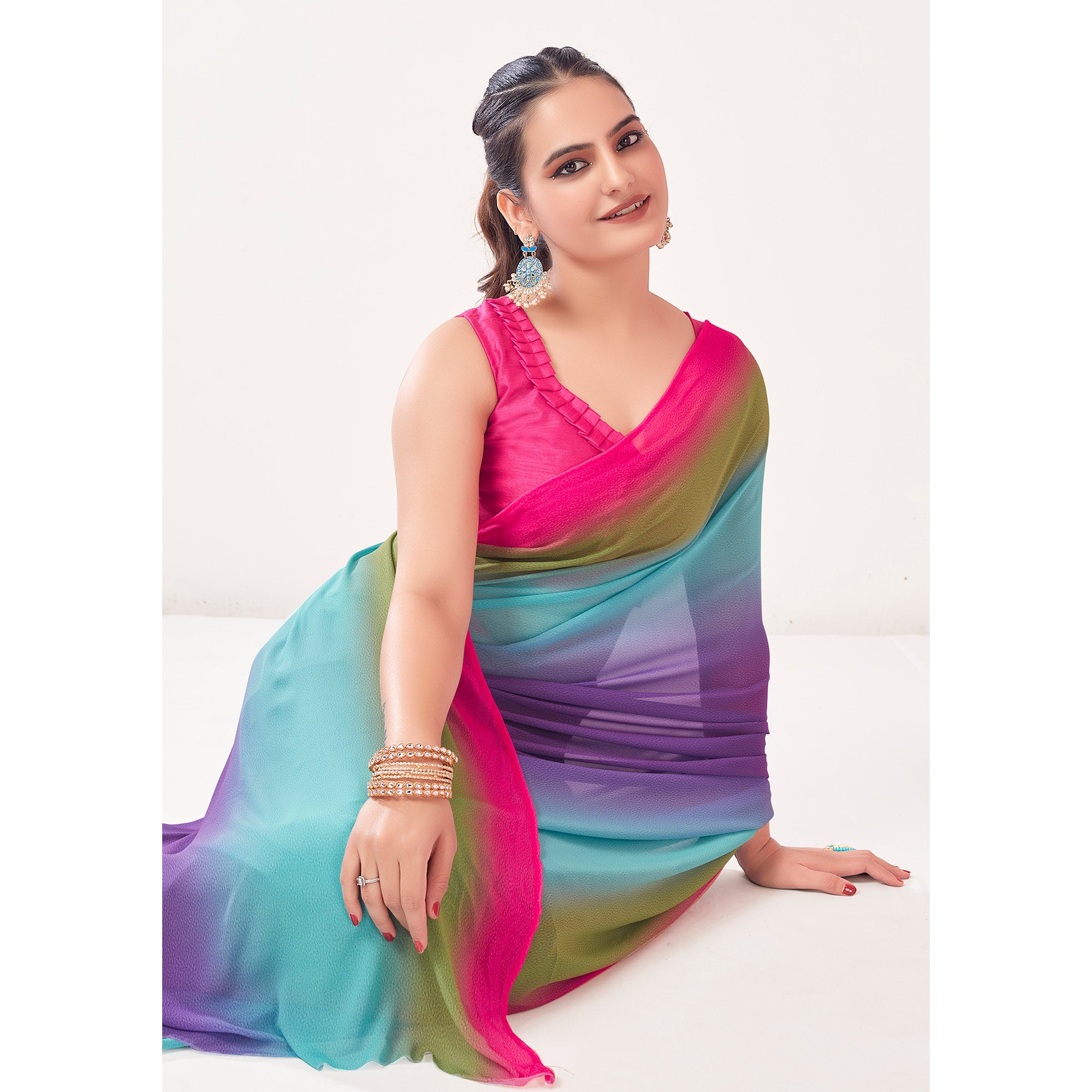 Multicolor Printed Georgette Saree