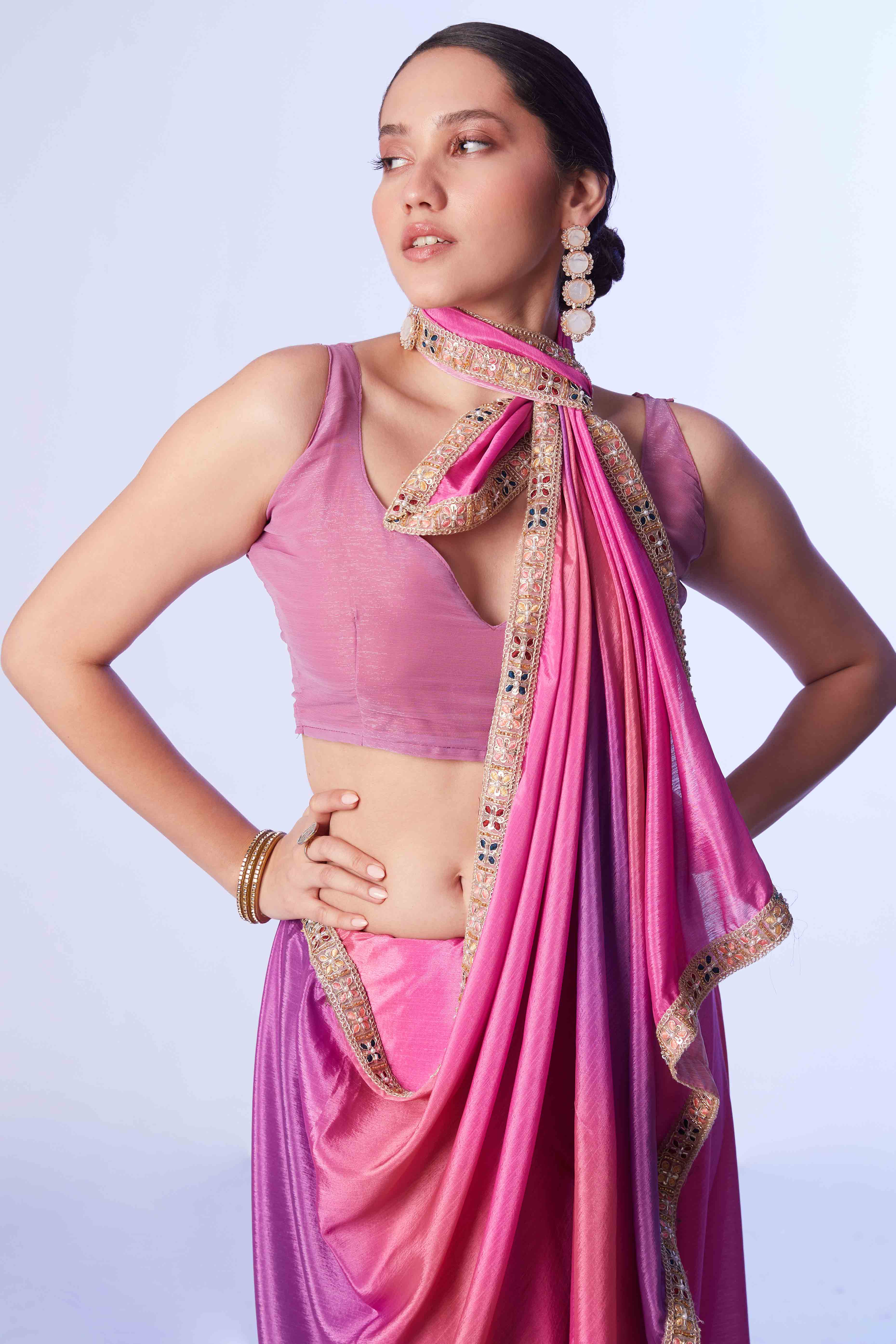 Pink Ombre Bliss Chinon Solid Saree