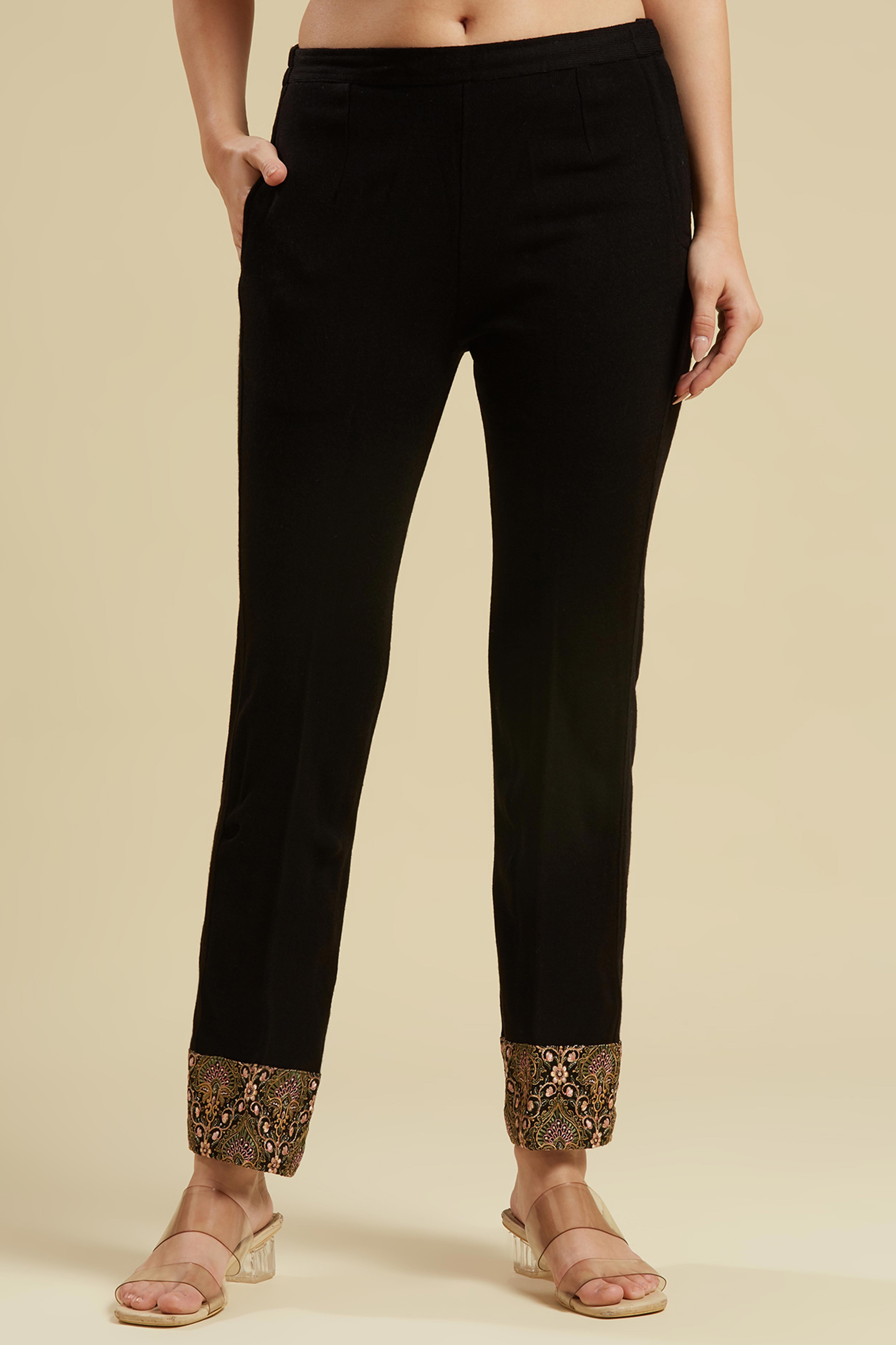 Black Woven Woolen Front Slit Top Bottom Set