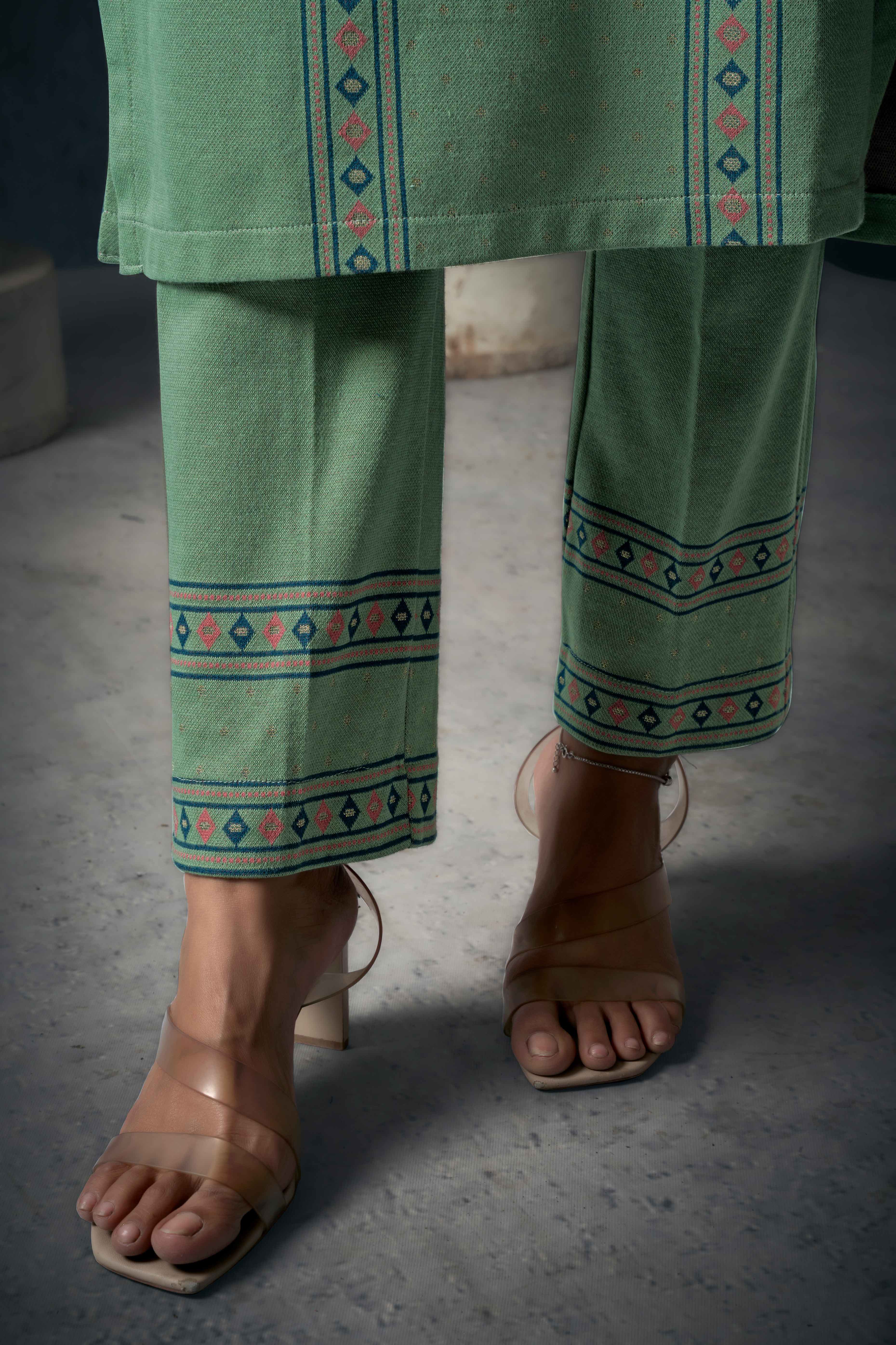 Green Weaving Woolen Straight Salwar Suit