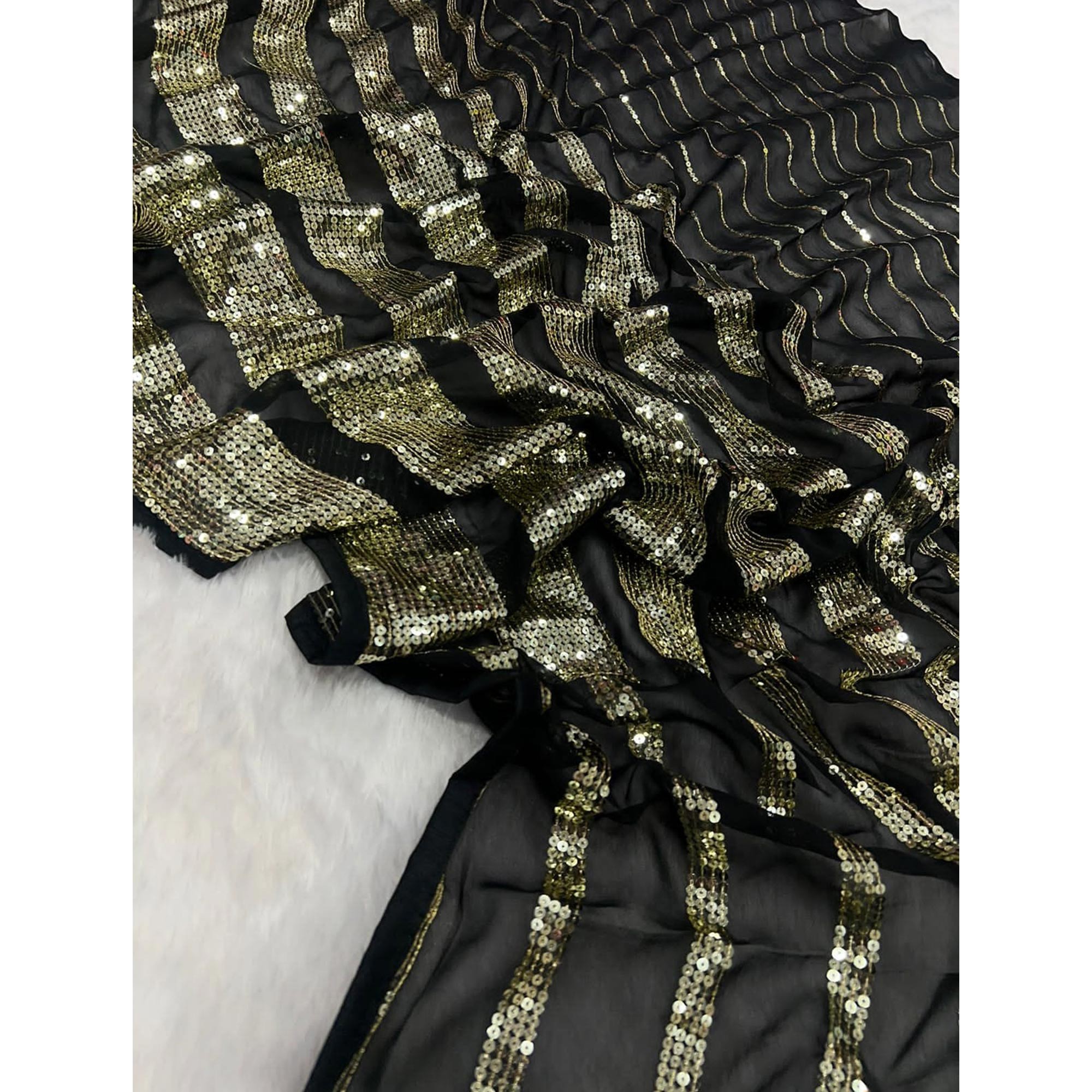 Black Sequins Embroidered Georgette Saree