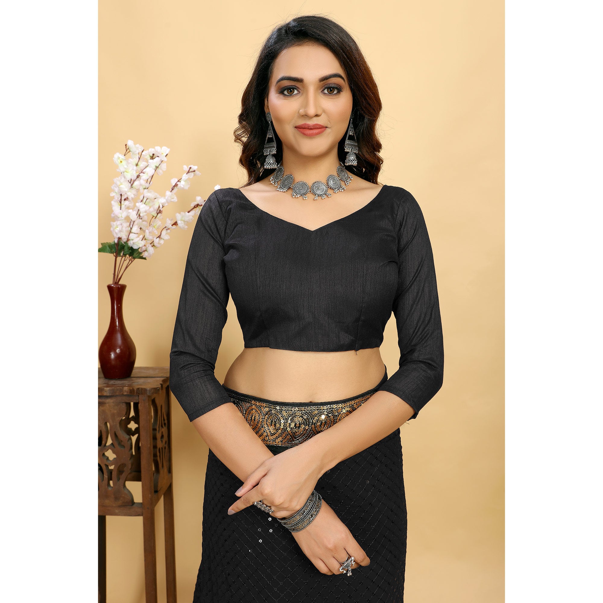Black Sequins Embroidered Georgette Saree