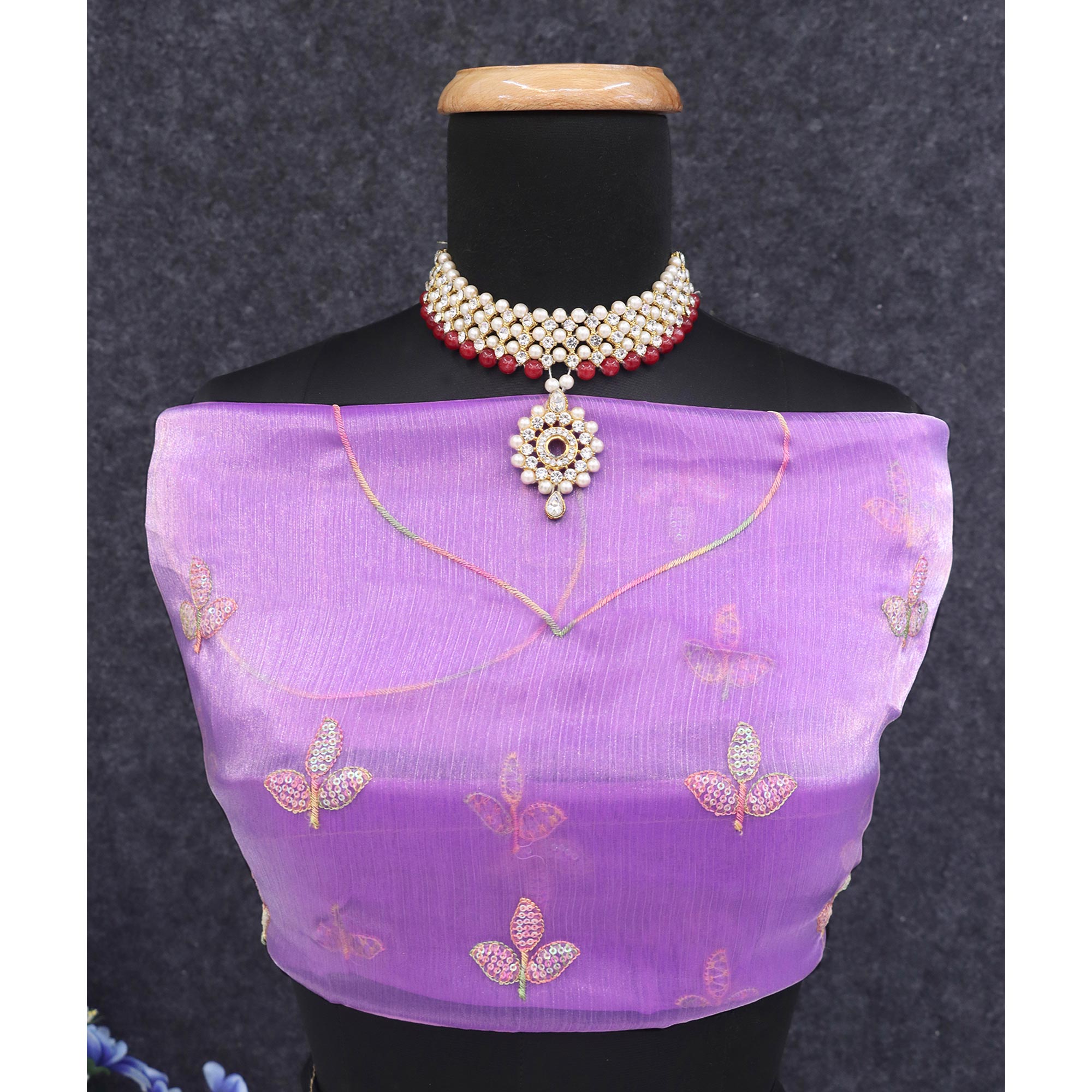 Purple Sequins Embroidered Chiffon Saree