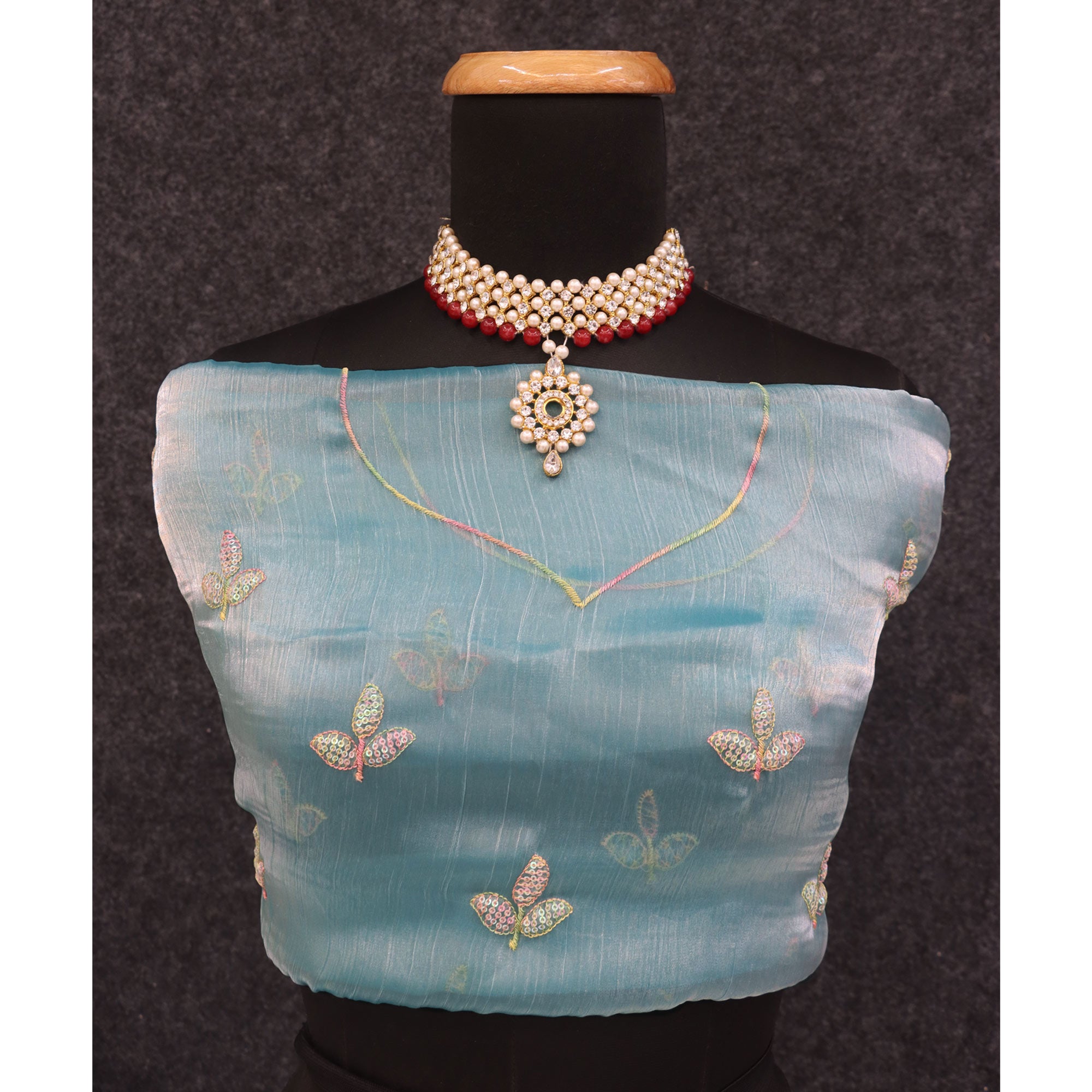 Sky Blue Sequins Embroidered Chiffon Saree