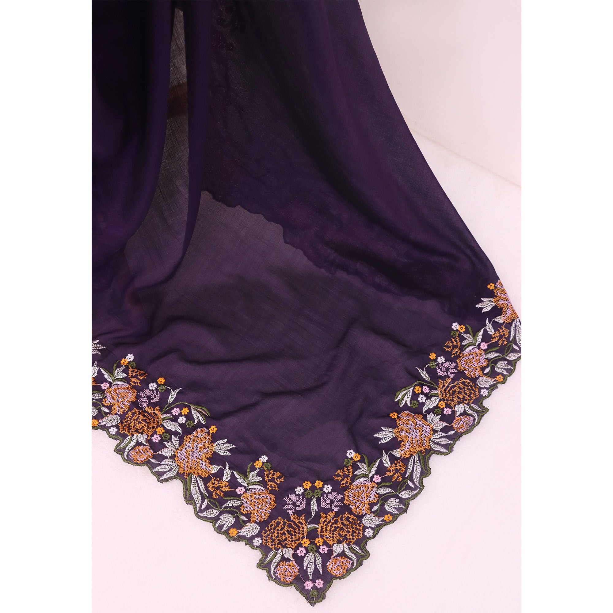 Purple Embroidery Vichitra Silk Saree With Floral Border