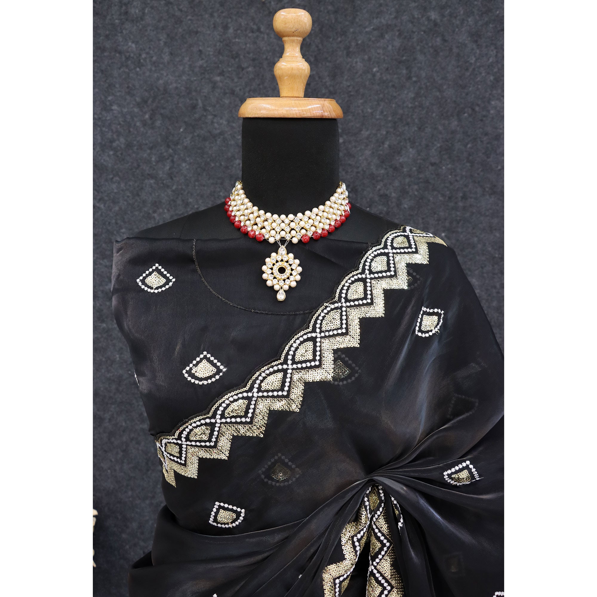 Black Sequins Embroidered Satin Saree