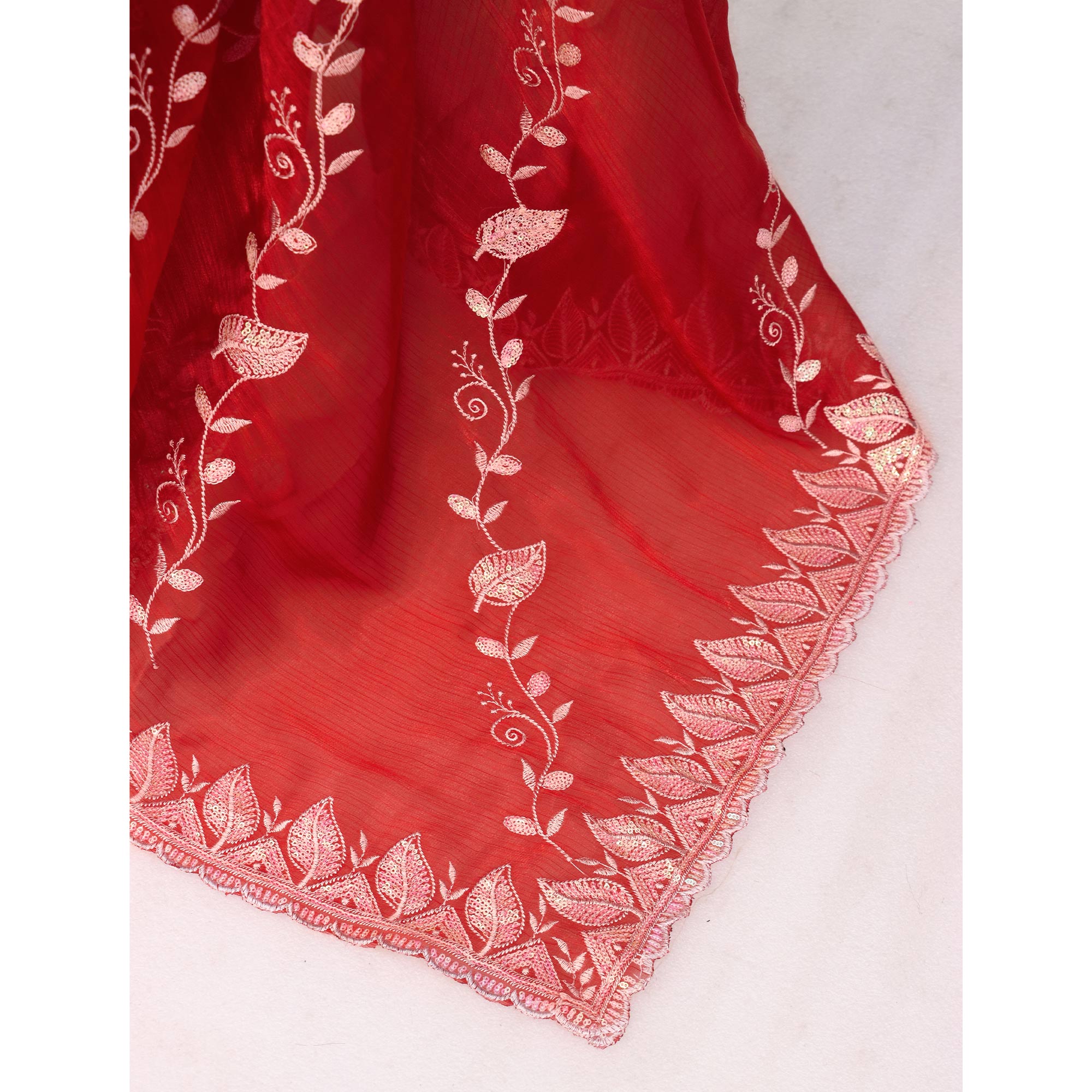 Maroon Sequins Embroidered Chiffon Saree