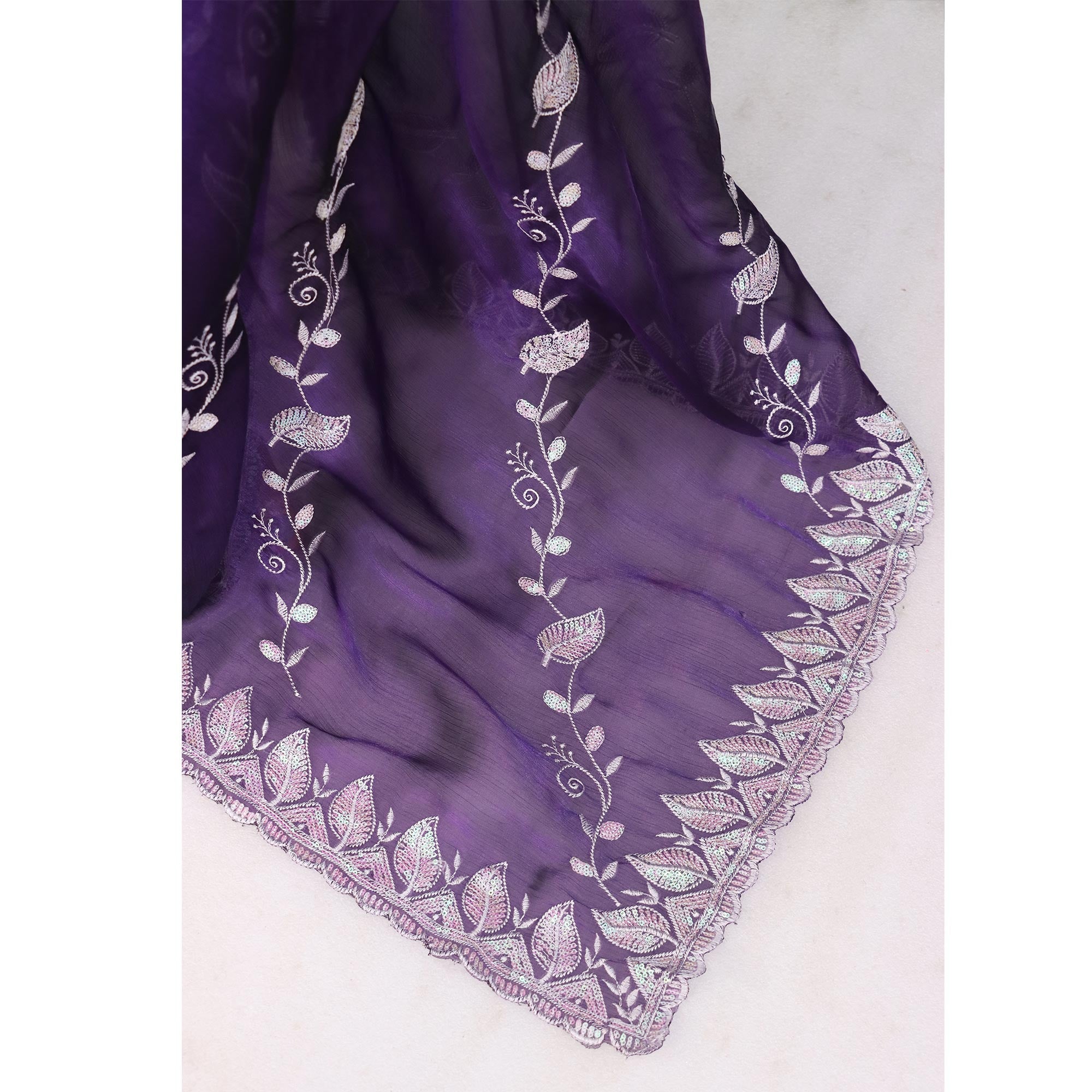 Purple Sequins Embroidered Chiffon Saree