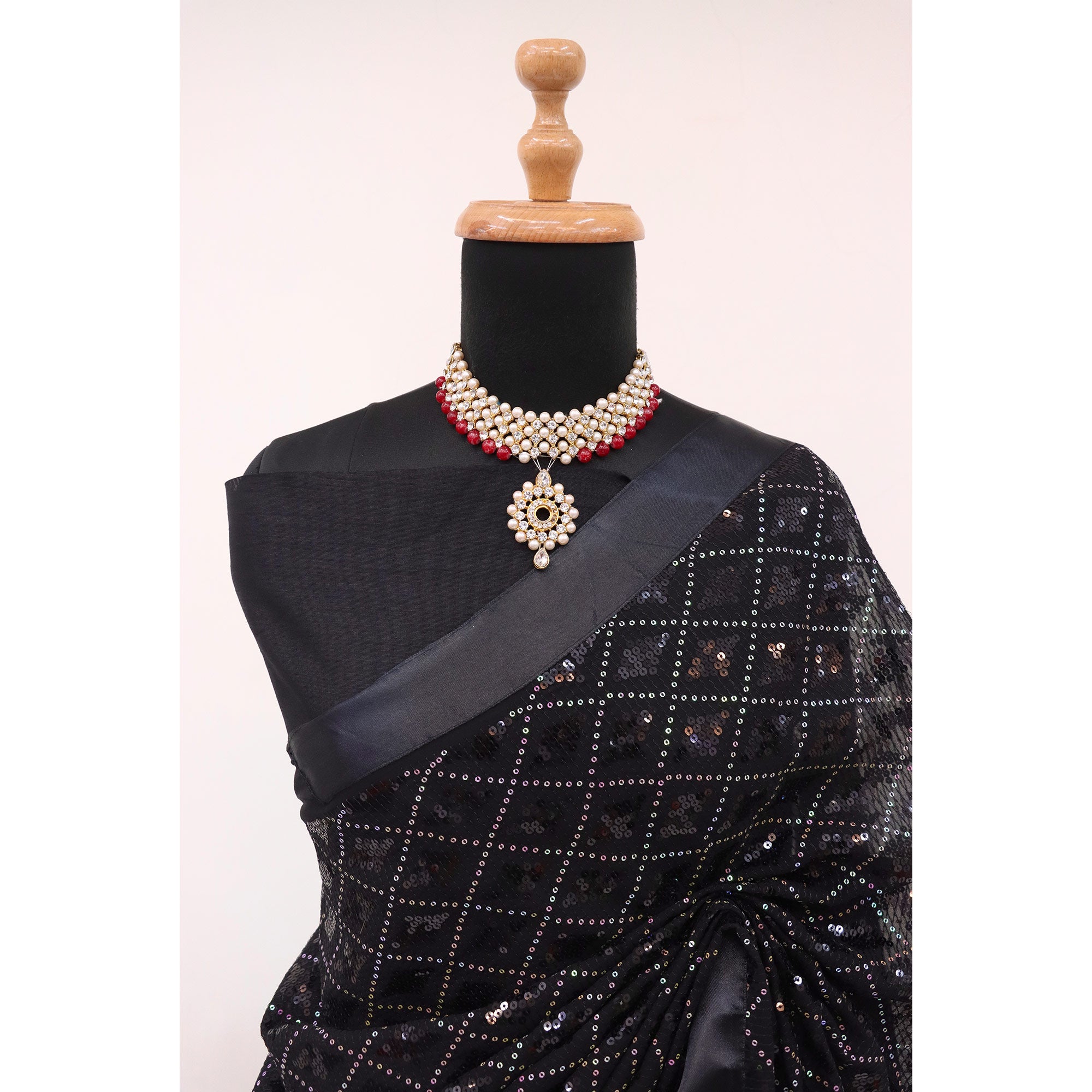 Black Sequins Embellished Georgette Saree