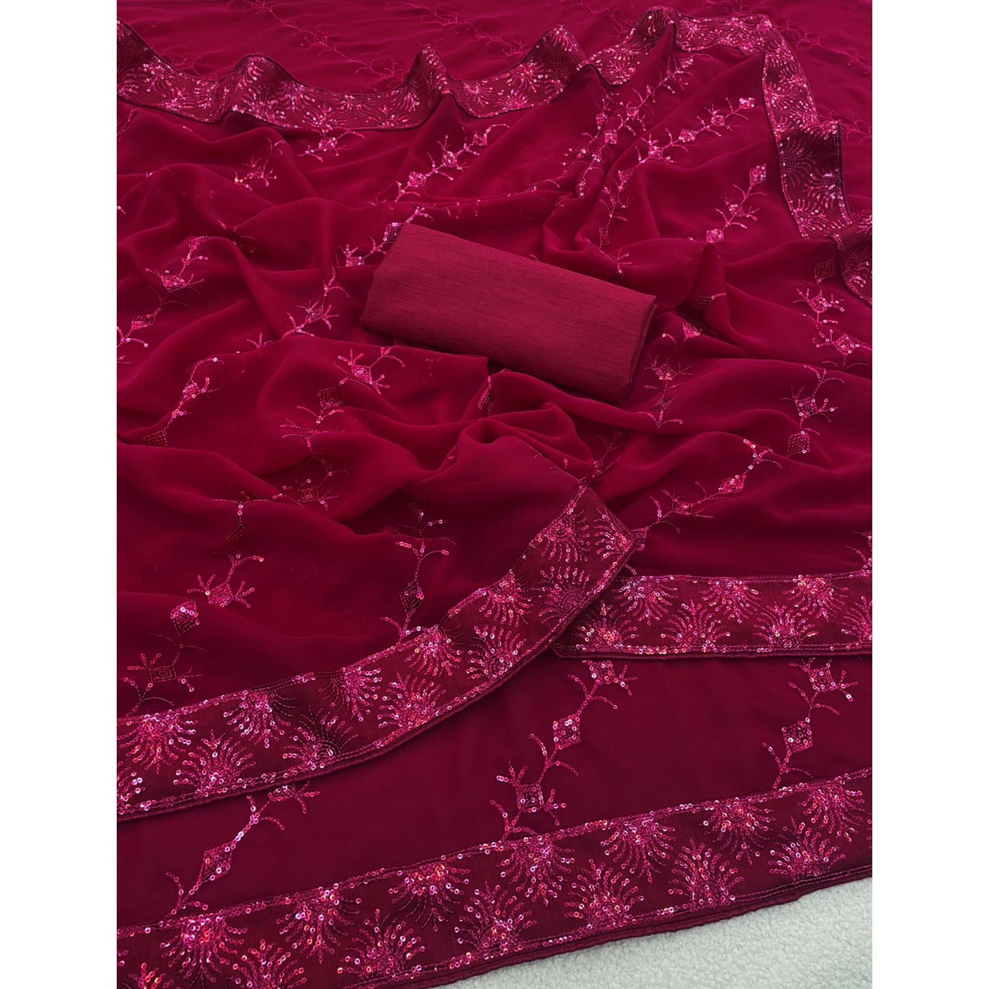 Pink Premium Vichitra Silk Saree Adorned with Shimmering Sequins Work