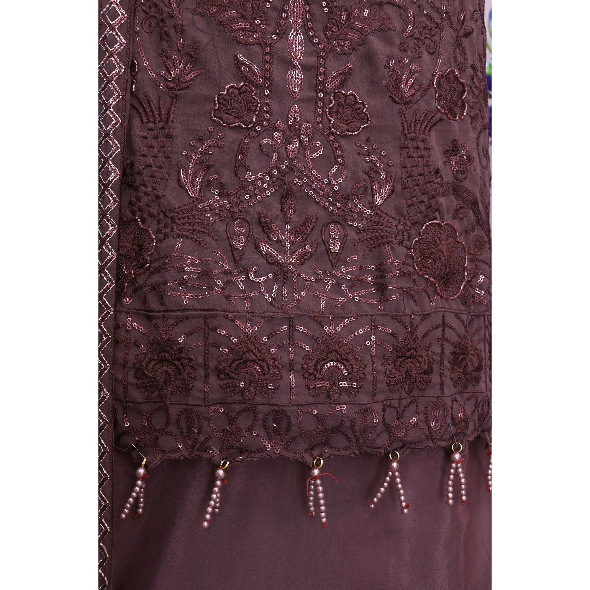 Purple Taupe Heavy Embroidered Work Georgette Dress Material