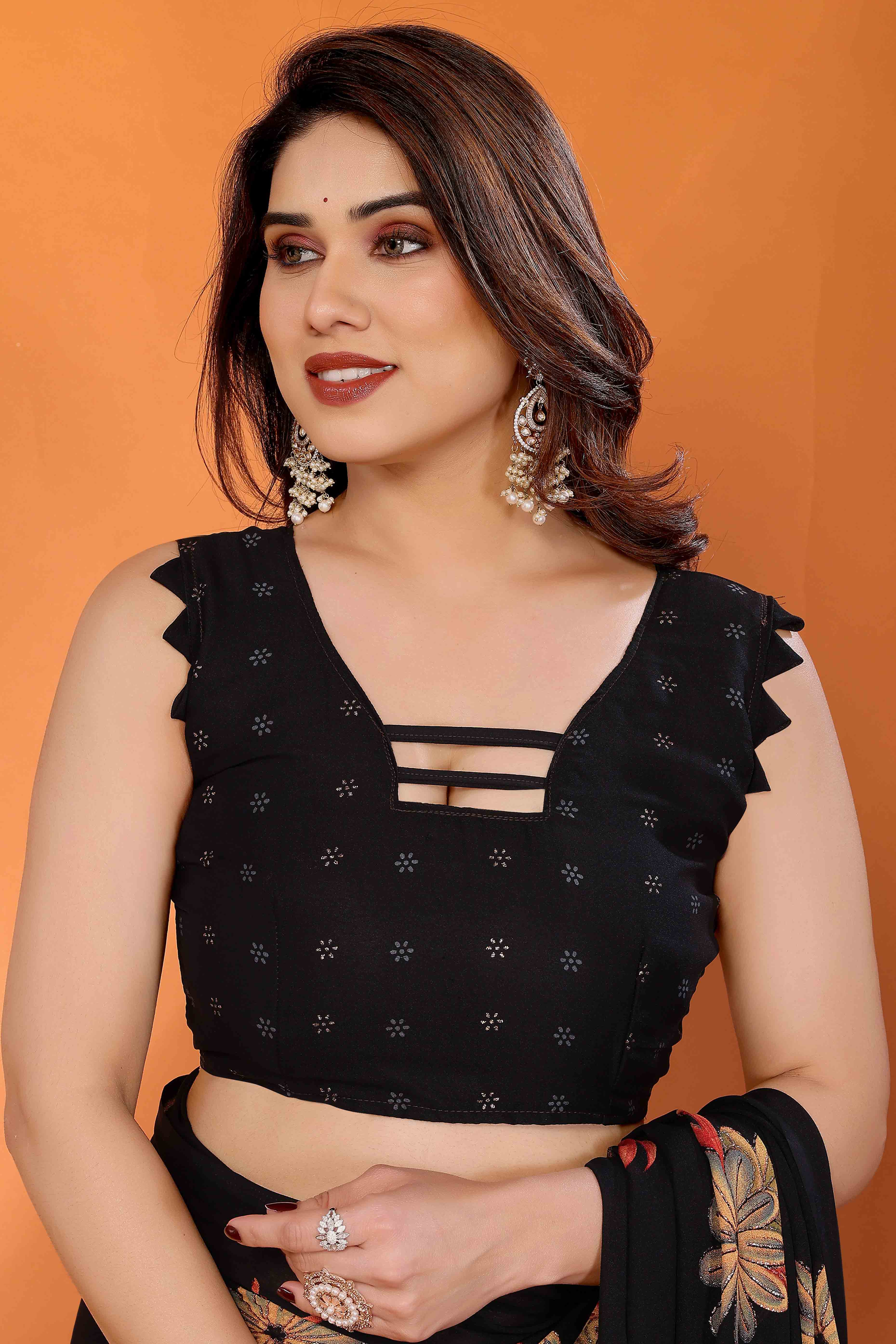 Black Printed Saree with Zari Woven Charm in Satin Fabric