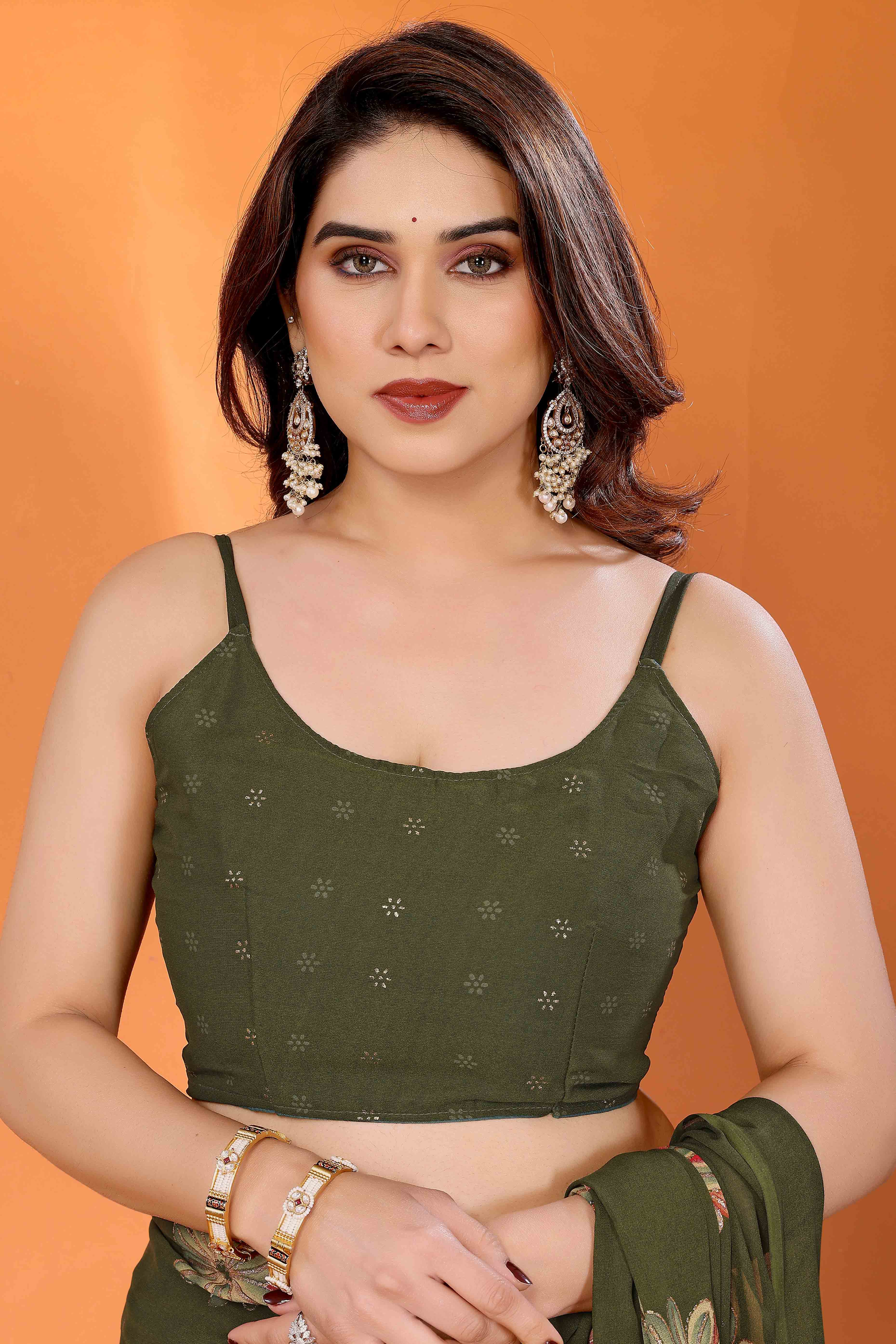 Mehendi Green Printed Saree with Zari Woven Charm in Satin Fabric