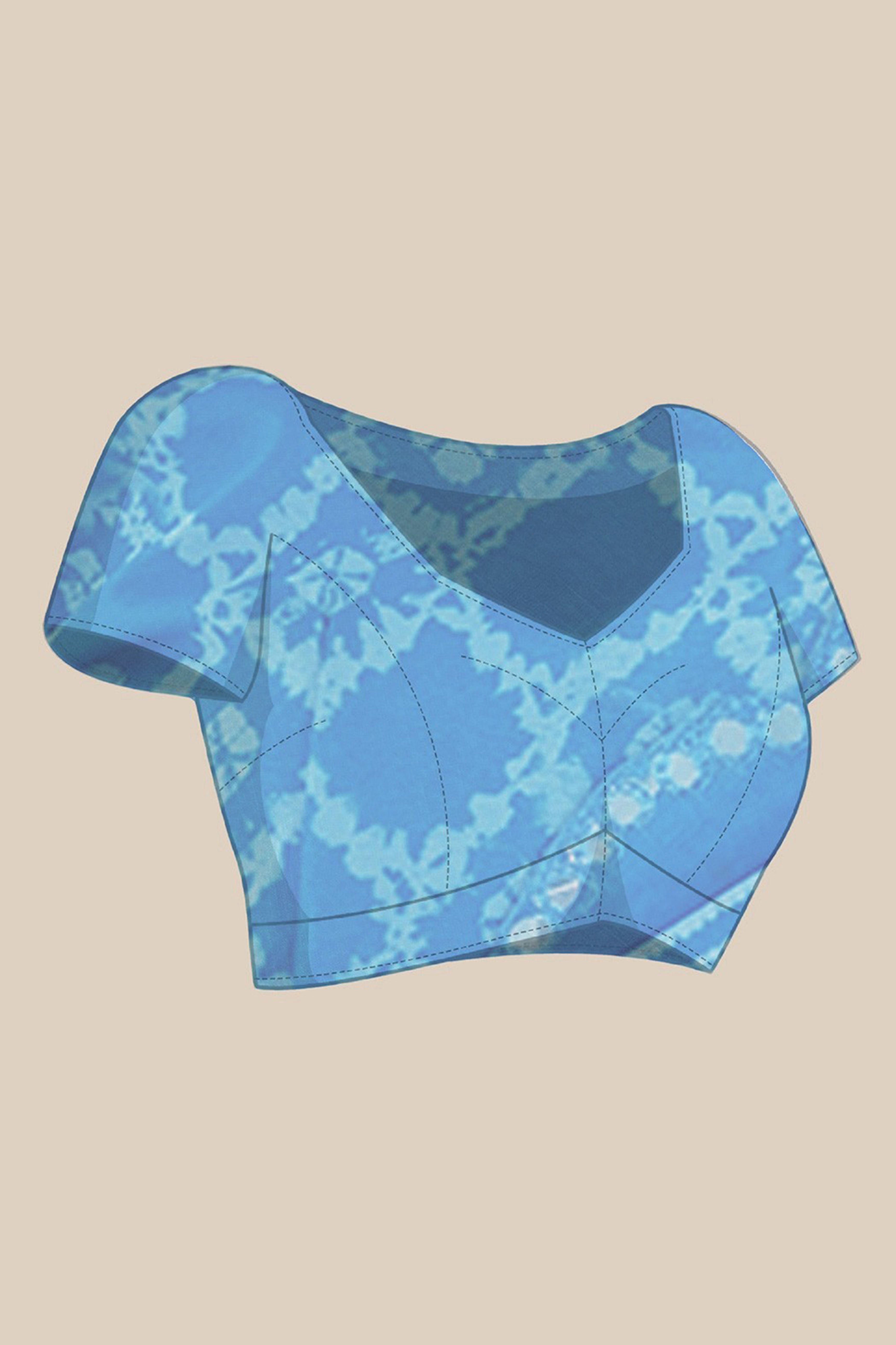 Sky Blue Digital Print Georgette Saree Enhanced With A Sparkling Lace Border