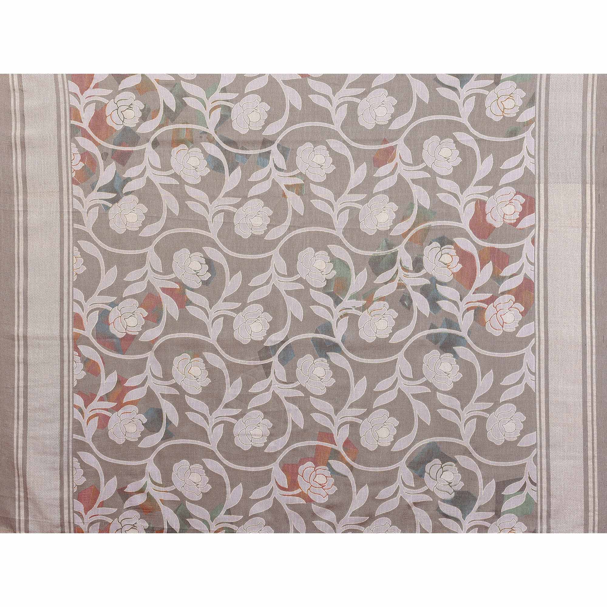 Graceful Grey Brasso Chiffon Saree with Floral Foil Print