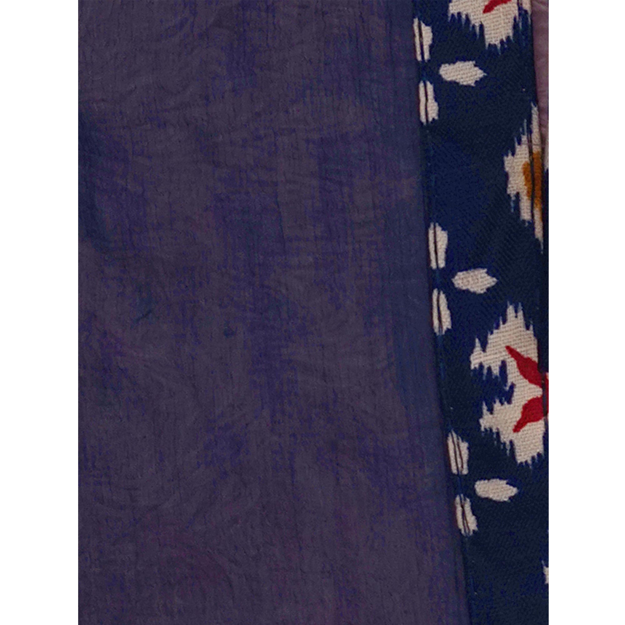 Blue Printed With Embroidered Cotton Blend Dress Material