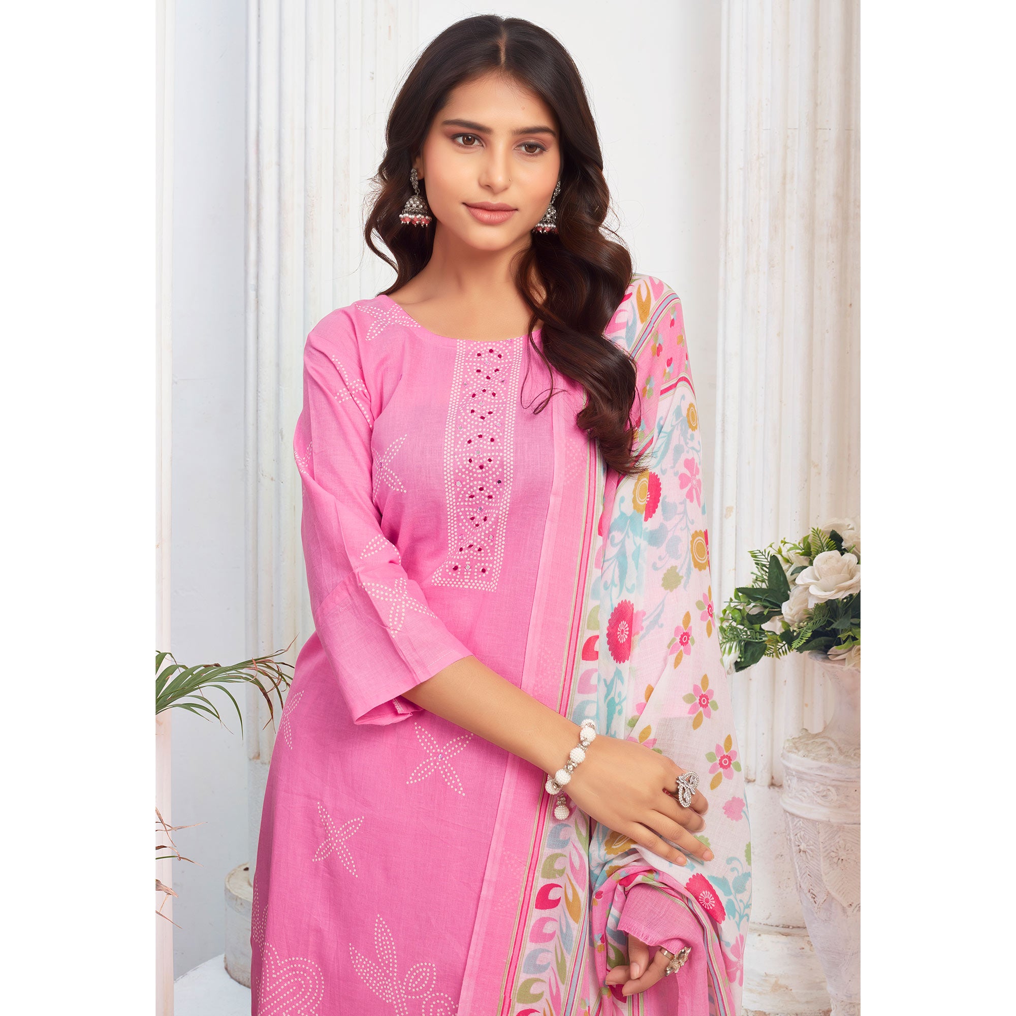 Pink Floral Printed Pure Cotton Salwar Suit