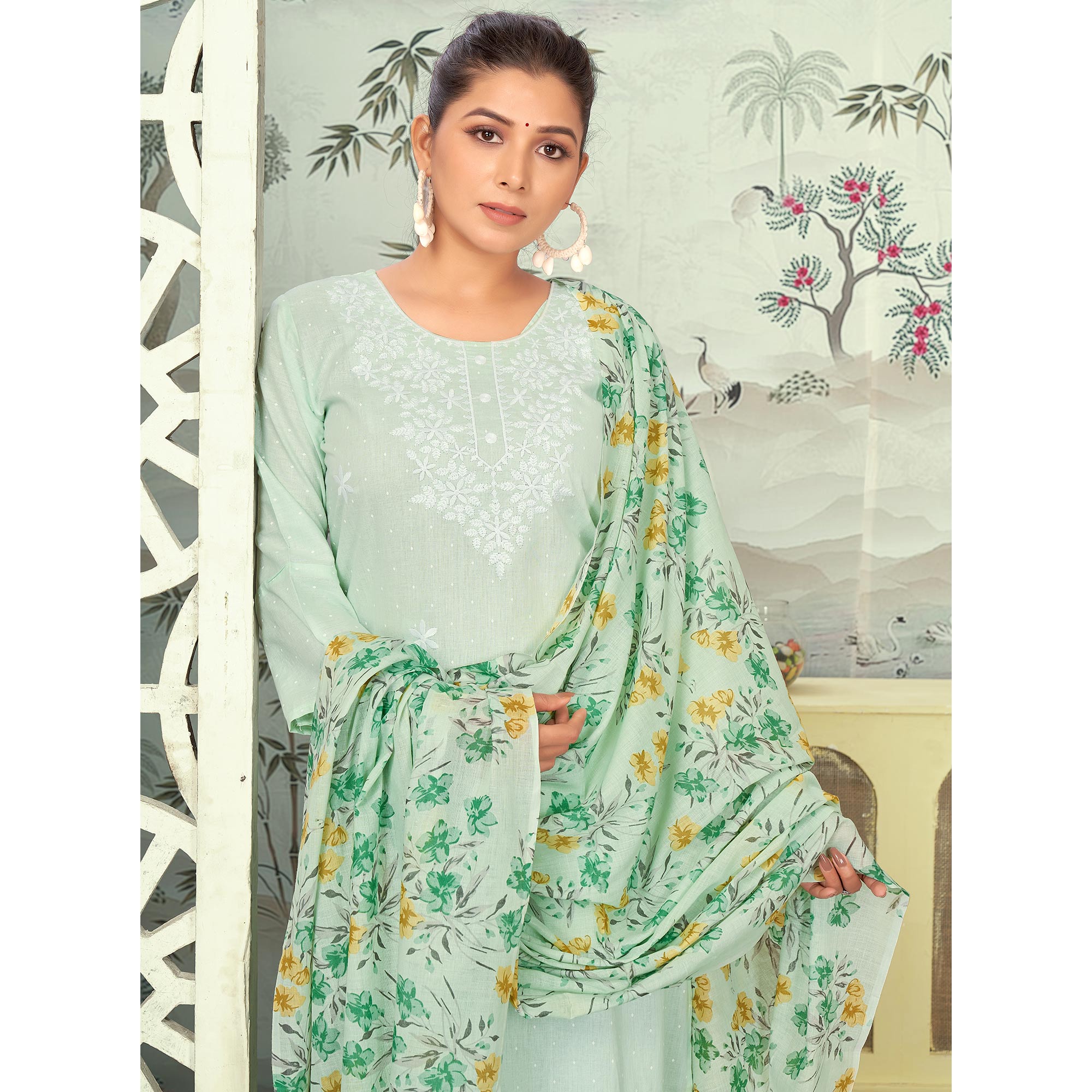 Sea Green Embroidered Pure Cotton Salwar Suit