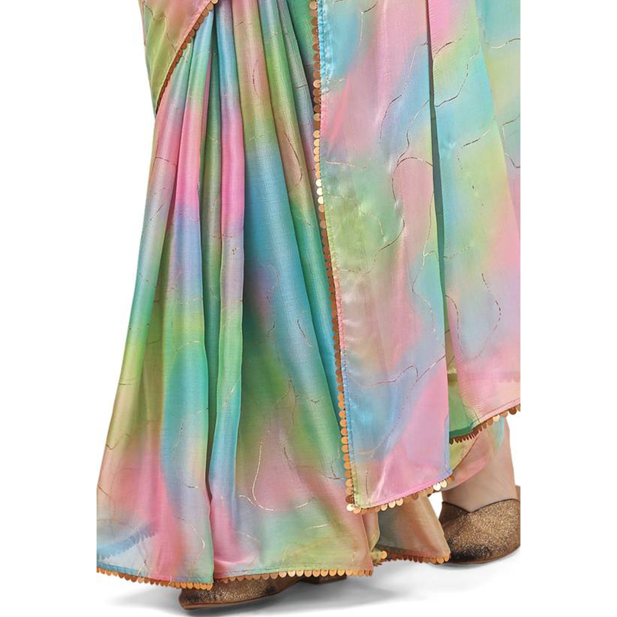 Multicolor Foil Printed Chiffon Saree With Fancy Border