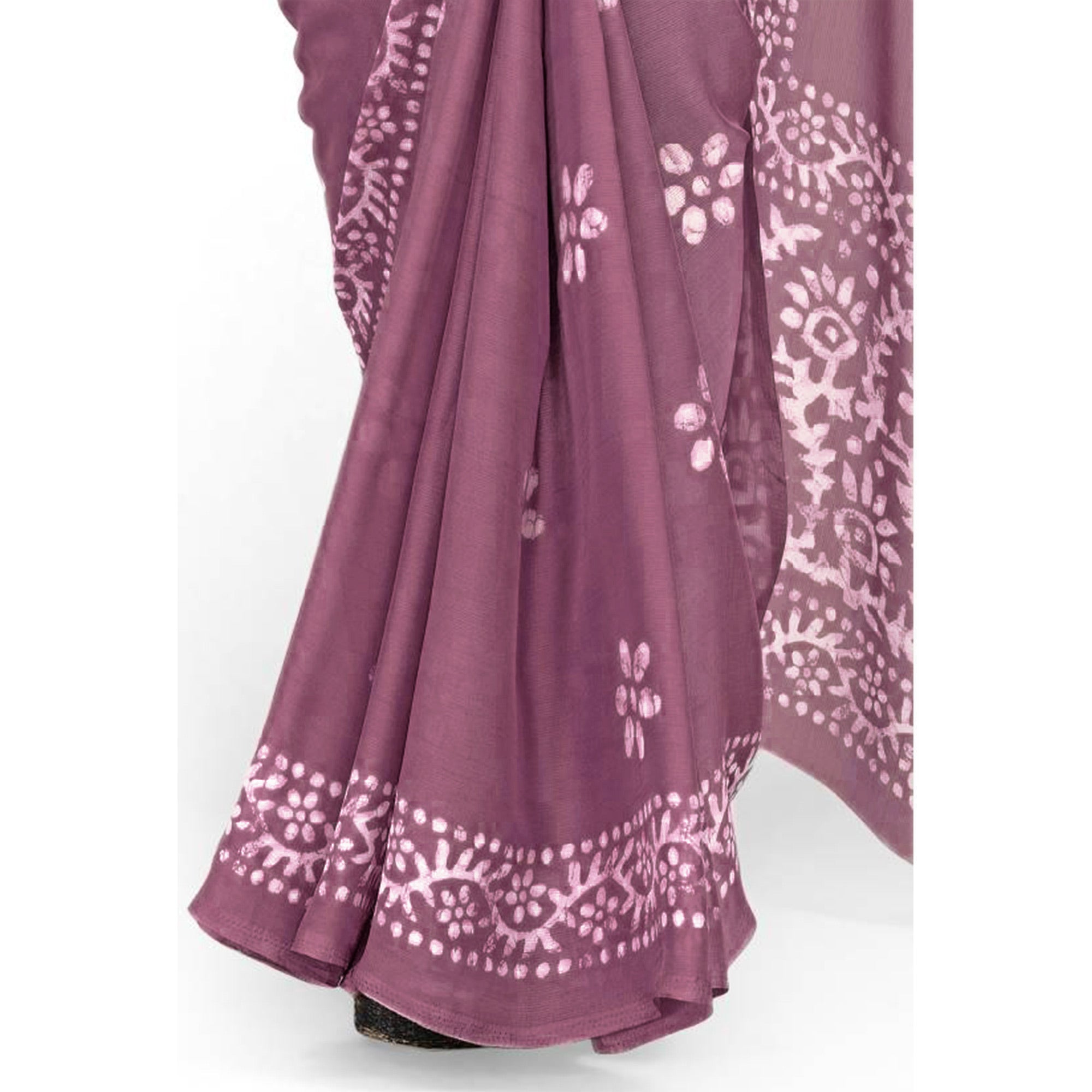 Mauve Floral Printed Chiffon Saree