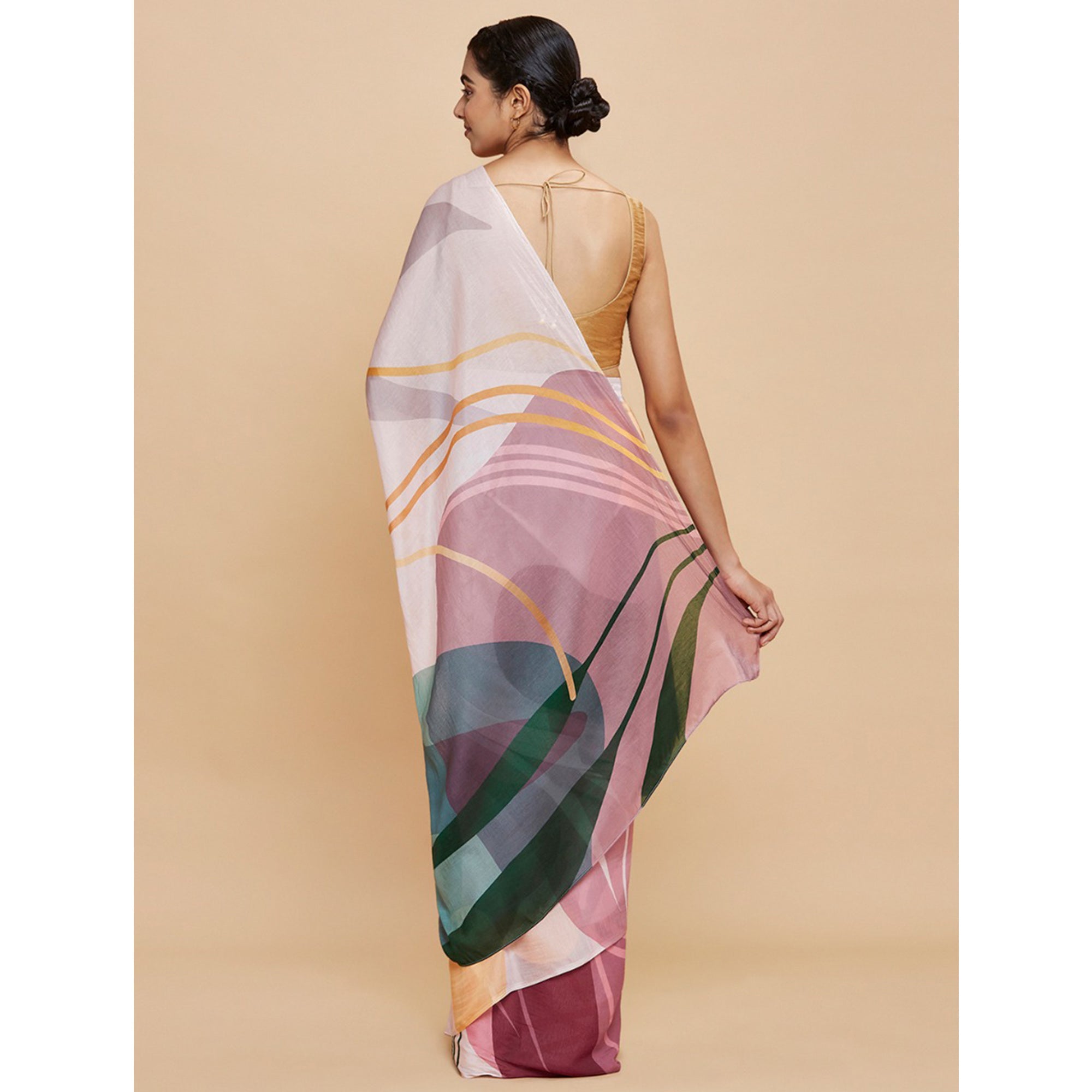 Light Pink Digital Printed Chinon Saree