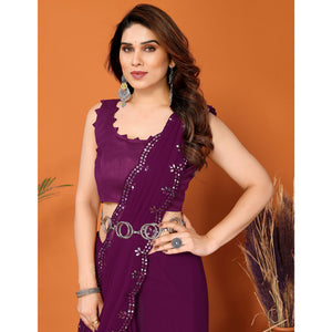 Purple Embellished Georgette Saree With Mirror Work