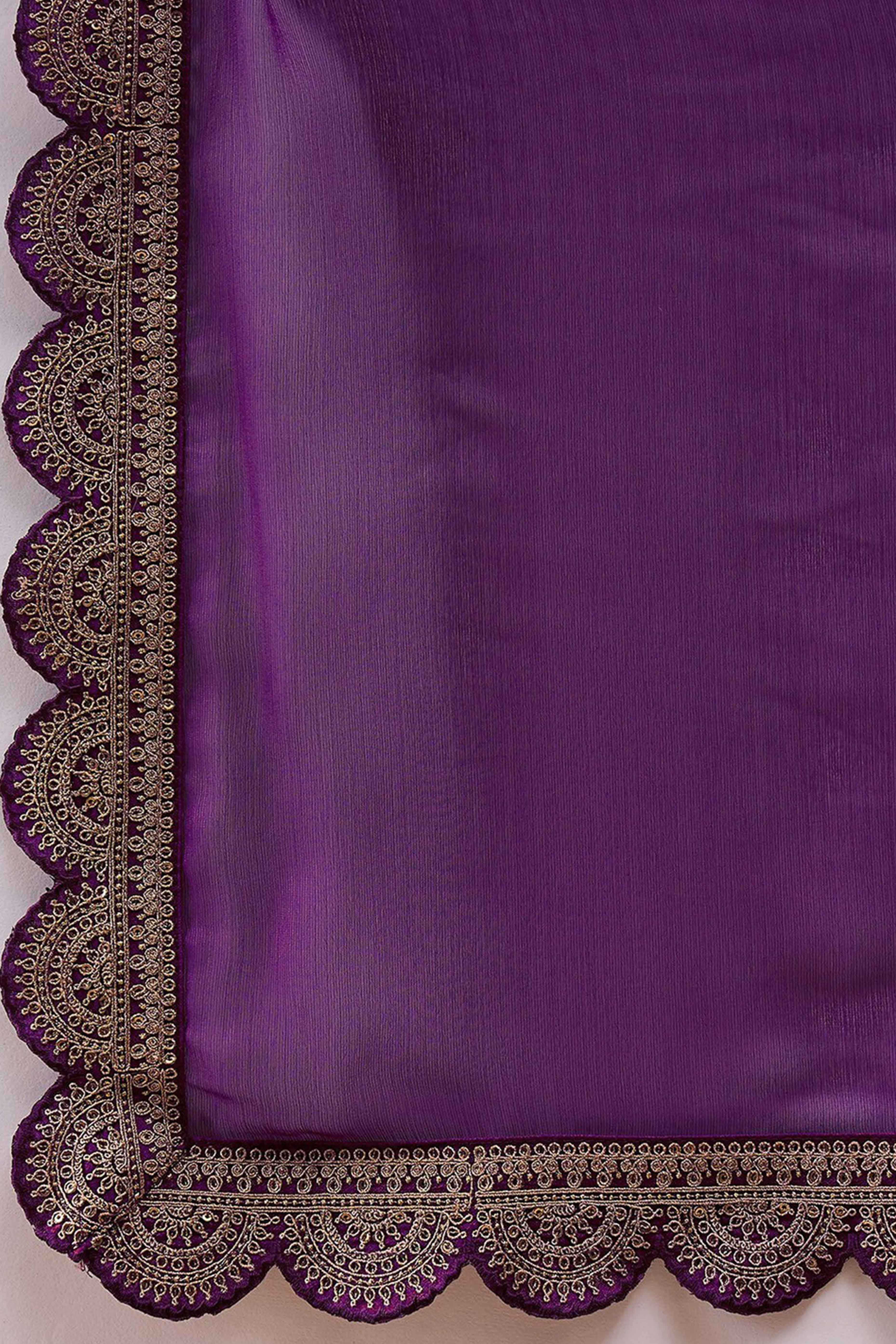 Purple Solid Chiffon Saree With Embellished Saree