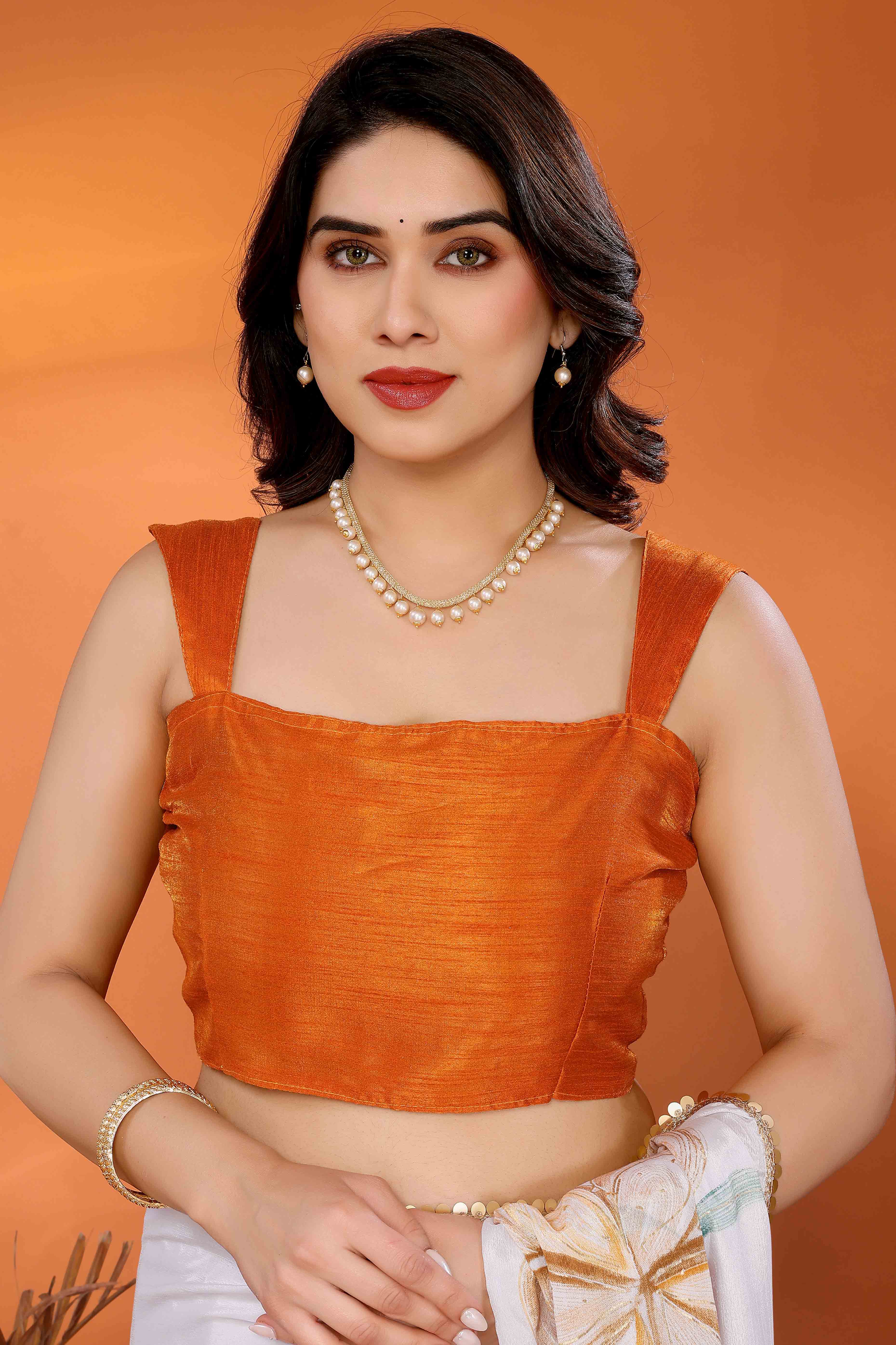 White & Orange Floral Printed Chiffon Saree