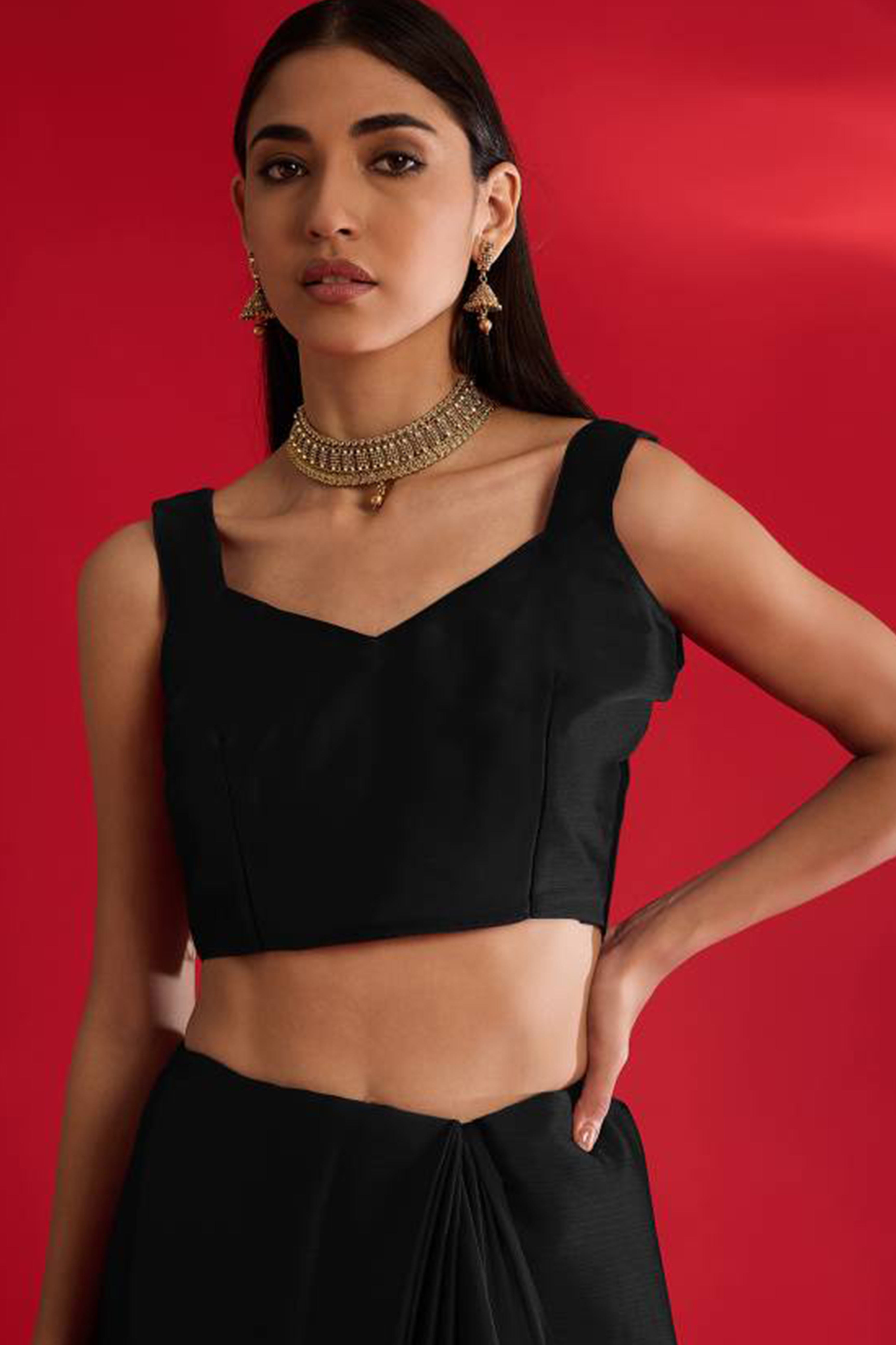 Black Solid With Embellished Bordered Chiffon Sarees