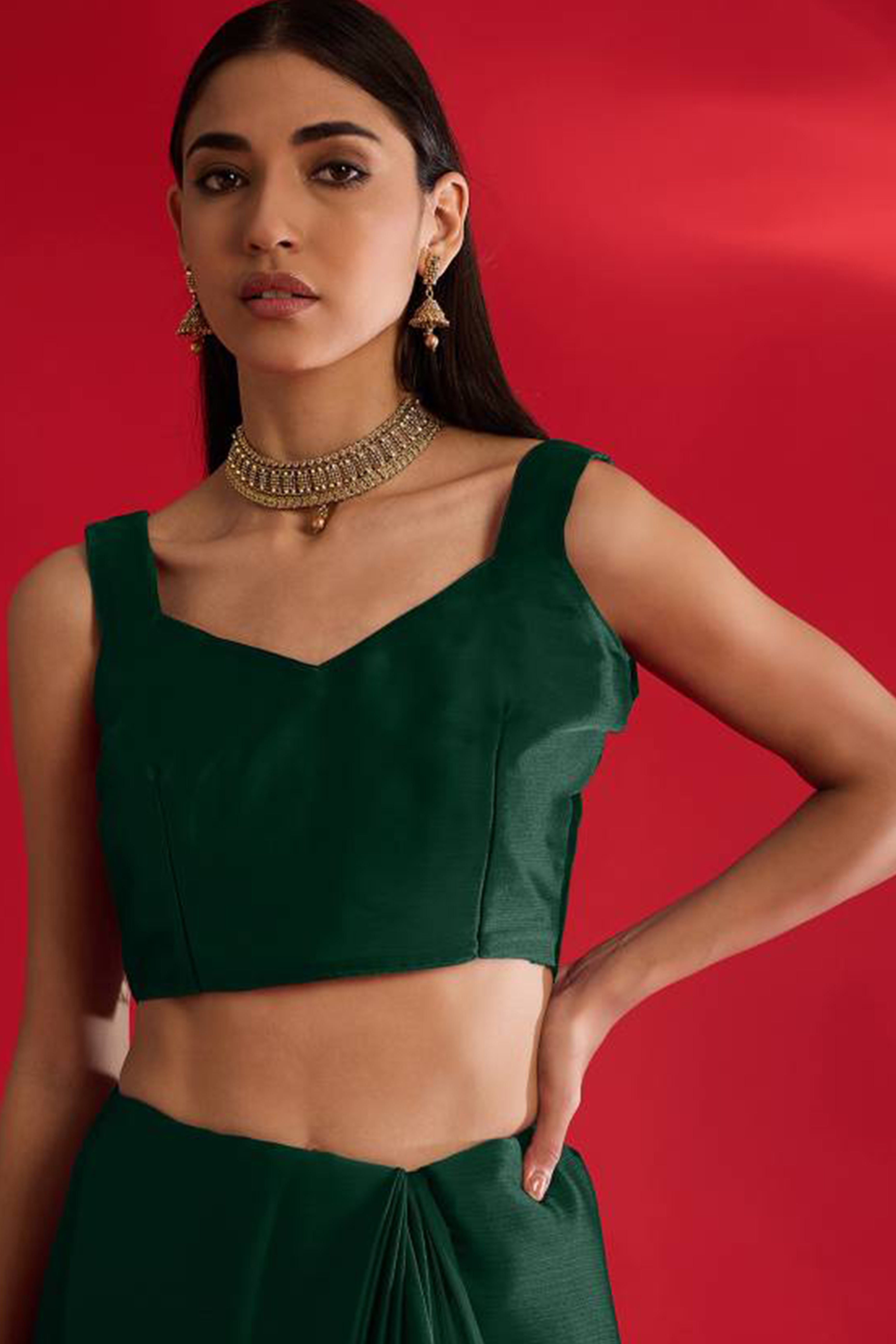 Green Solid With Embellished Bordered Georgette Sarees