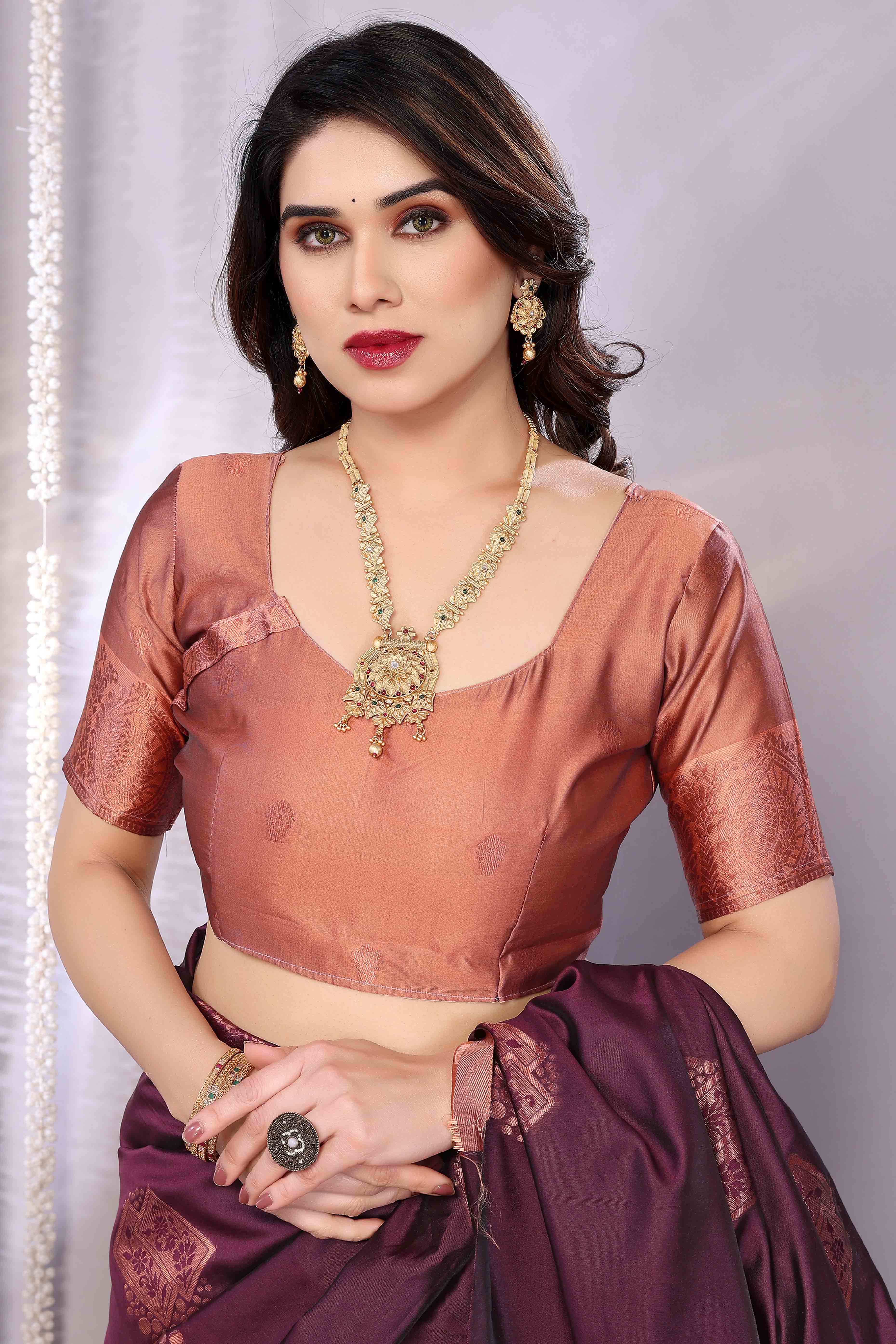 Burgundy Banarasi Silk Saree Adorned With Floral Zari Weaving