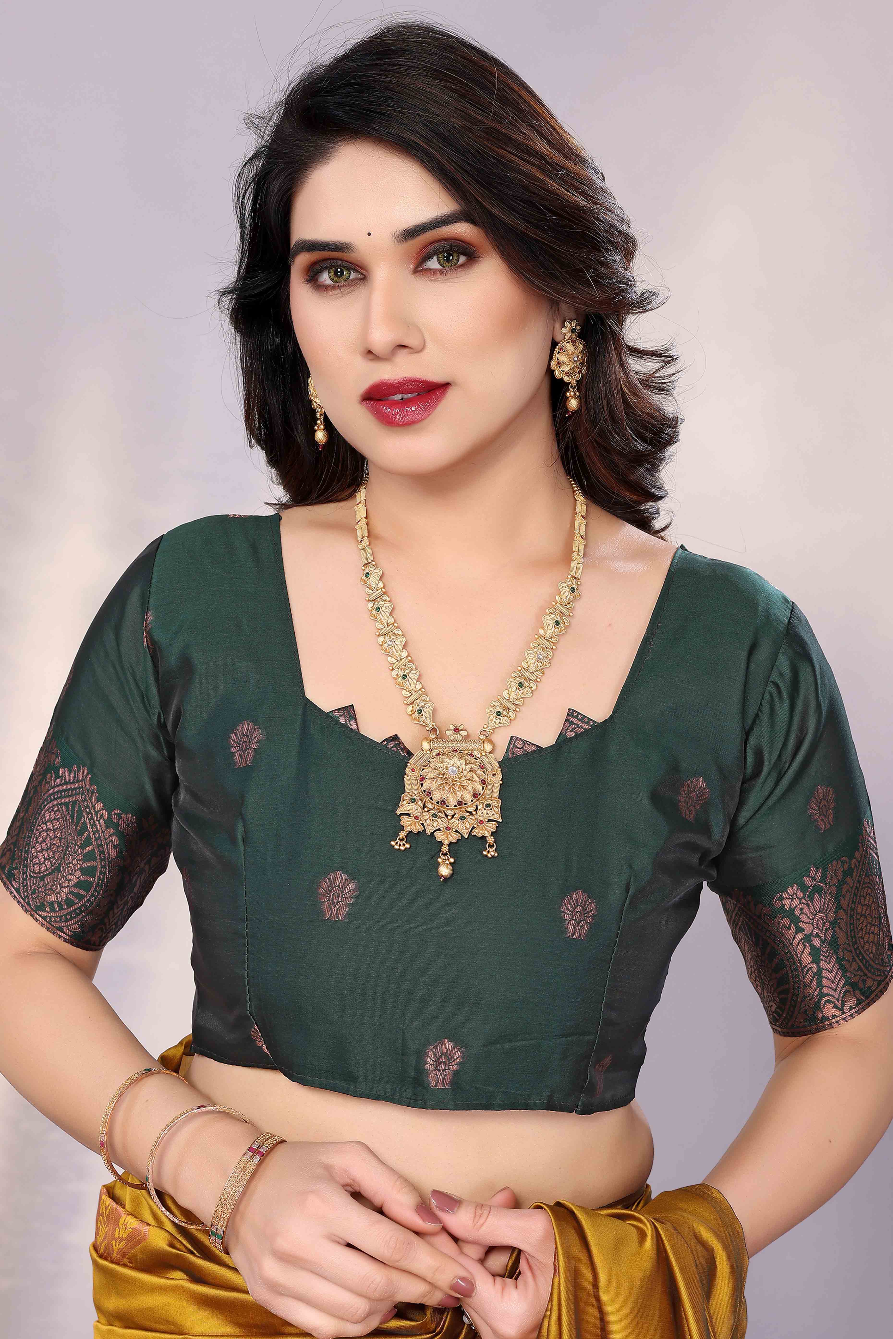 Mustard Banarasi Silk Saree Adorned With Floral Zari Weaving