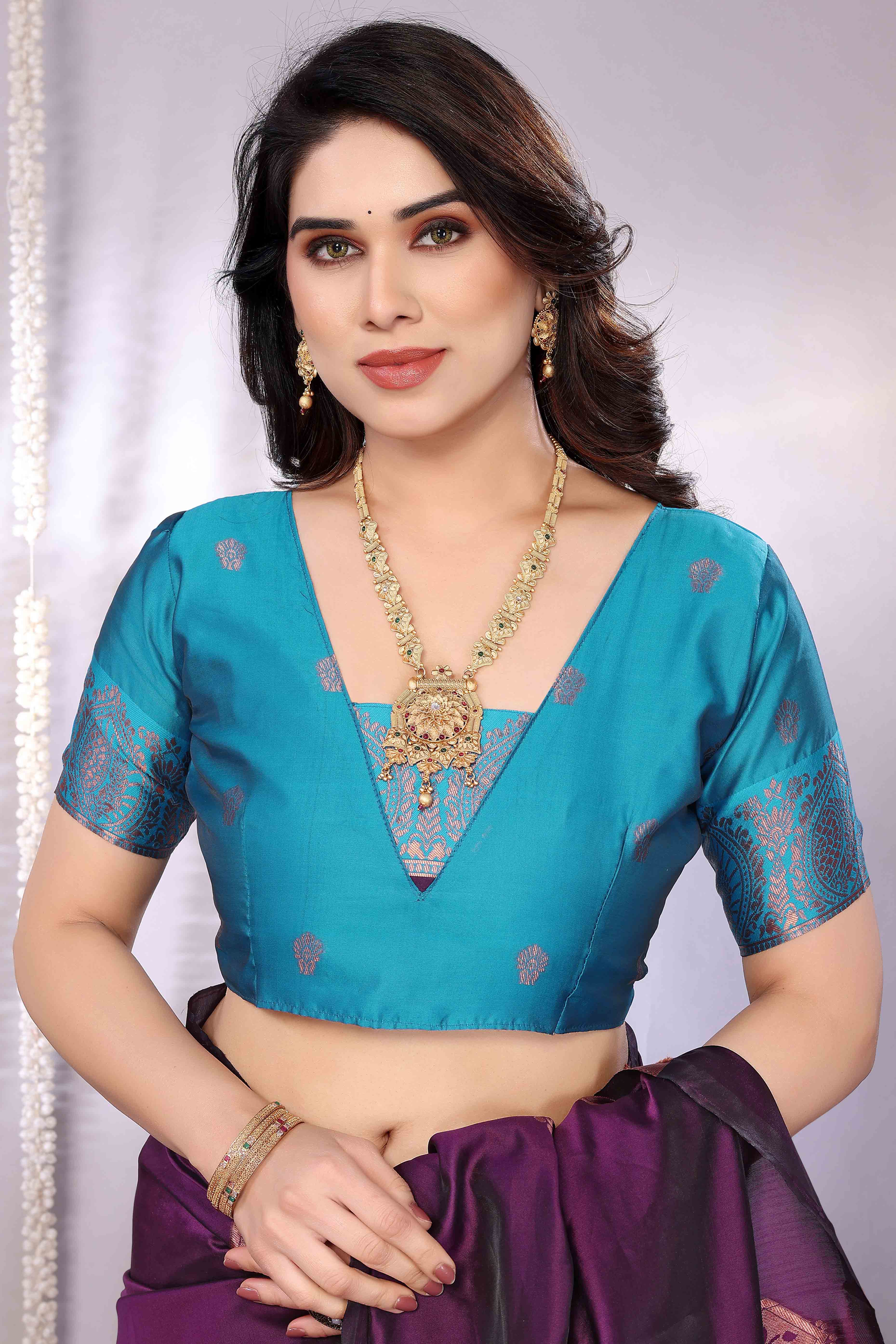 Purple Banarasi Silk Saree Adorned With Floral Zari Weaving