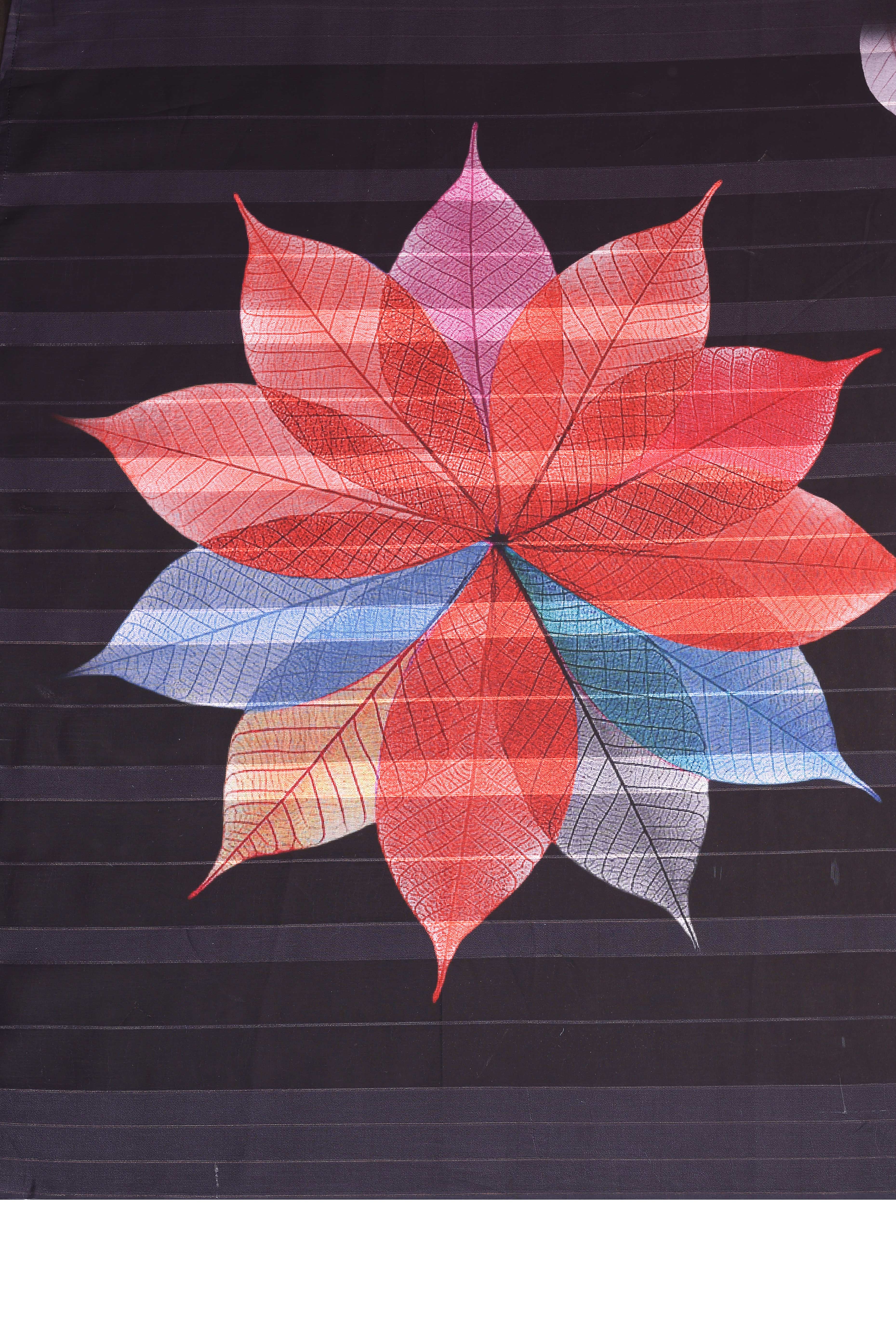 Sophisticated Black Floral Digital Print Georgettte Saree With Zari Touch & Striped Design