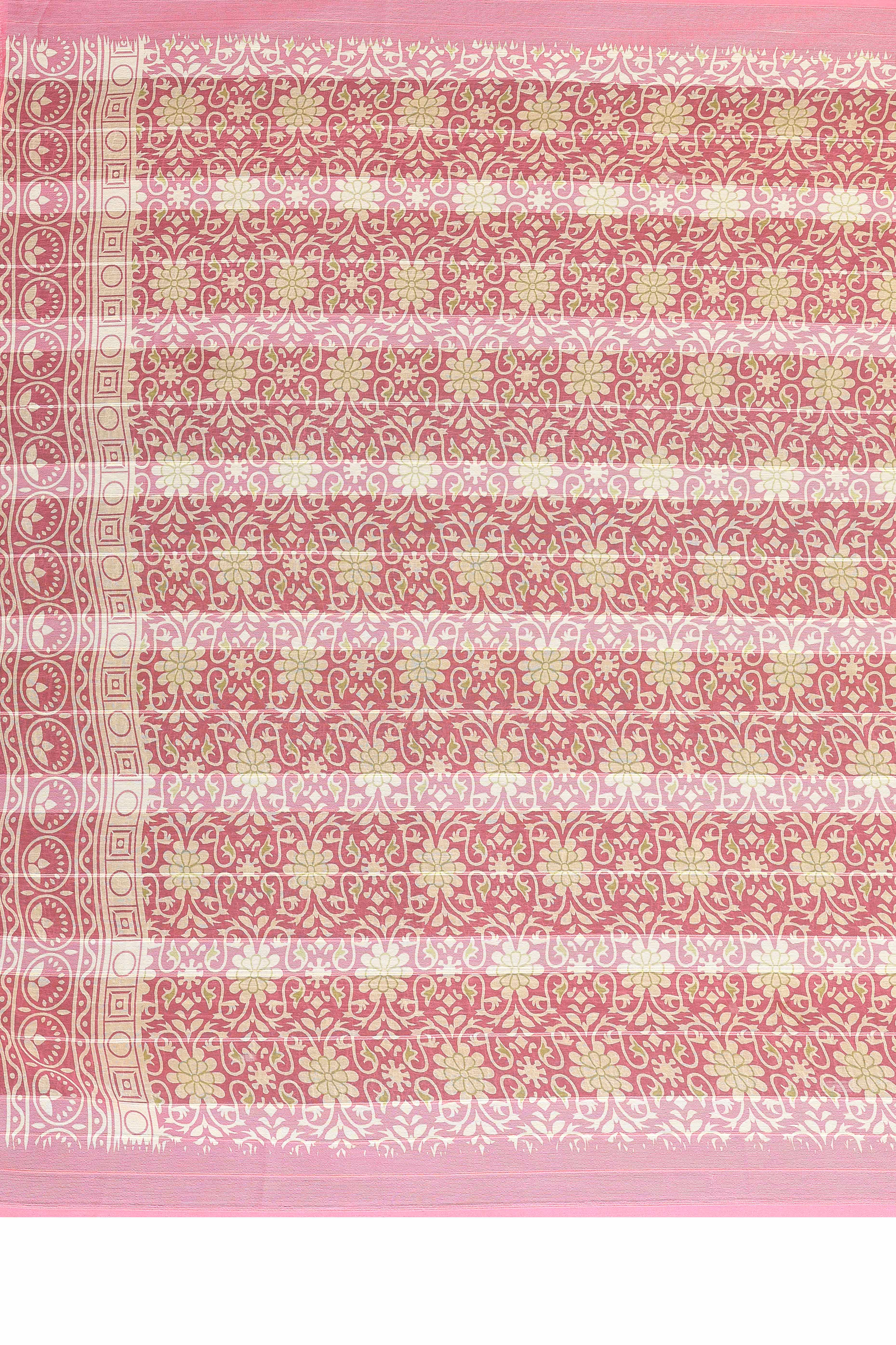 Sophisticated Multiclor Floral Digital Print Georgettte Saree With Zari Touch & Striped Design