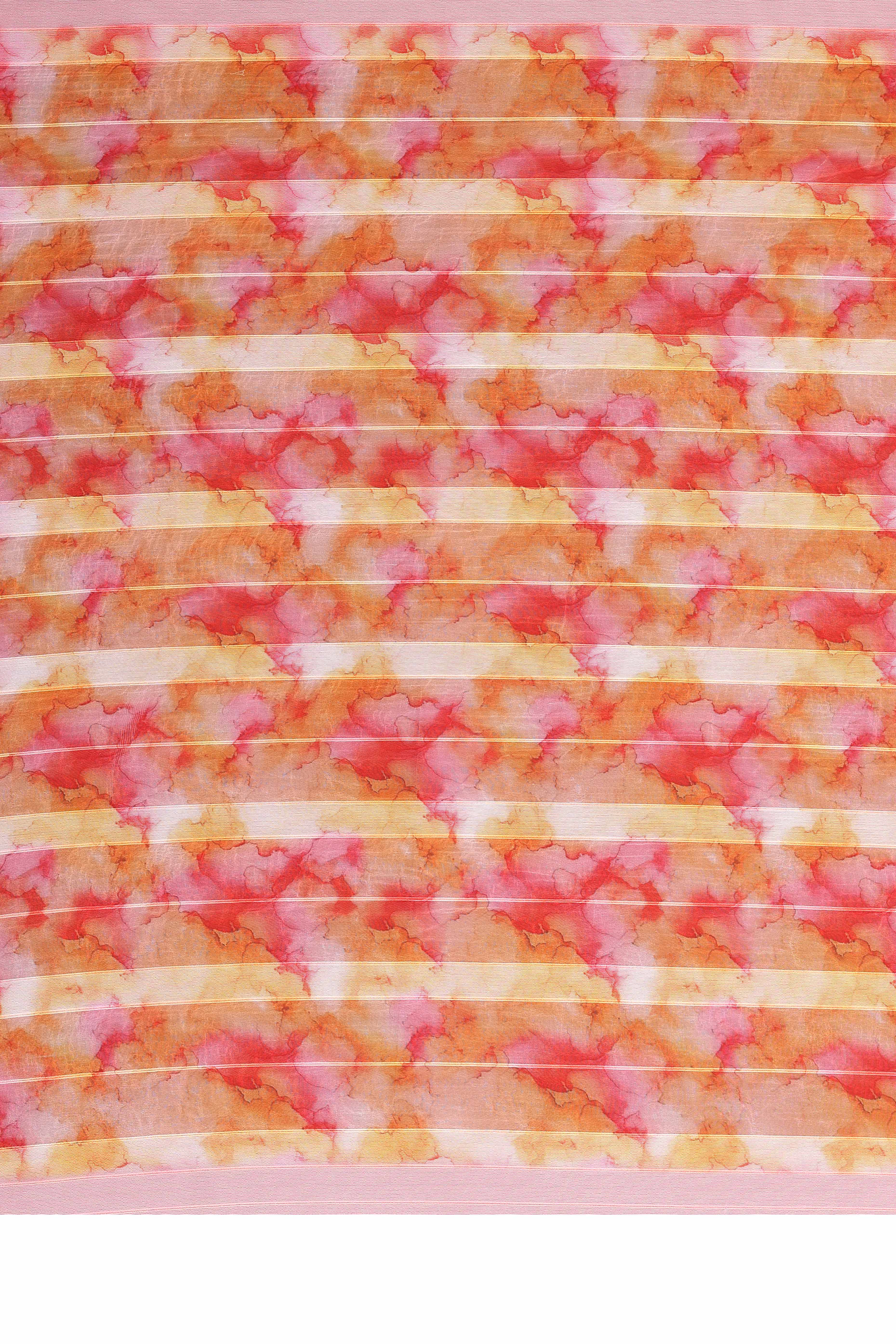 Classic Orange Digital Print Georgette Saree With Refined Zari & Stylish Striped