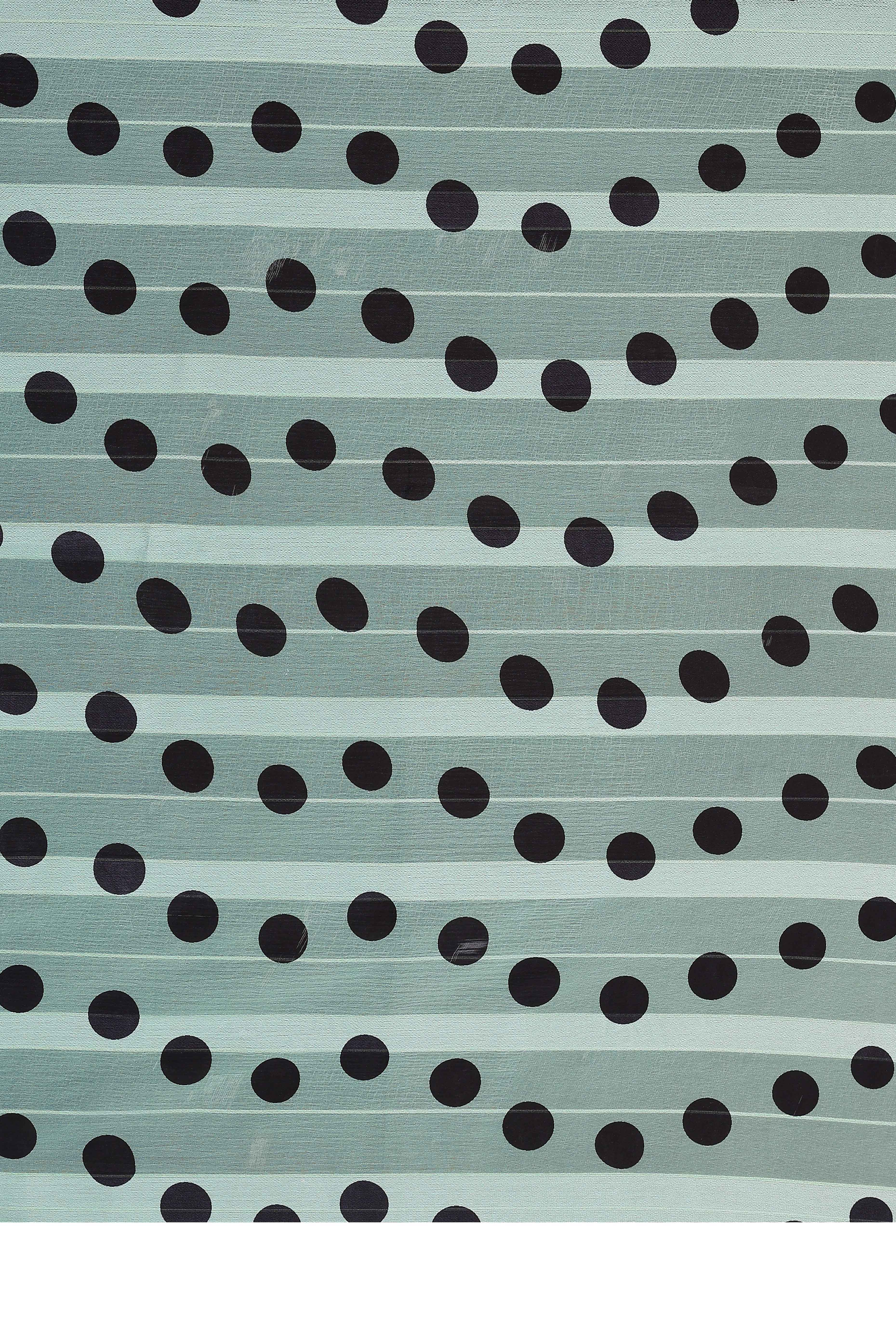 Premium Mint Green Polka Digital Printed Georgette Saree Featuring Delicate Zari & Bright Striped