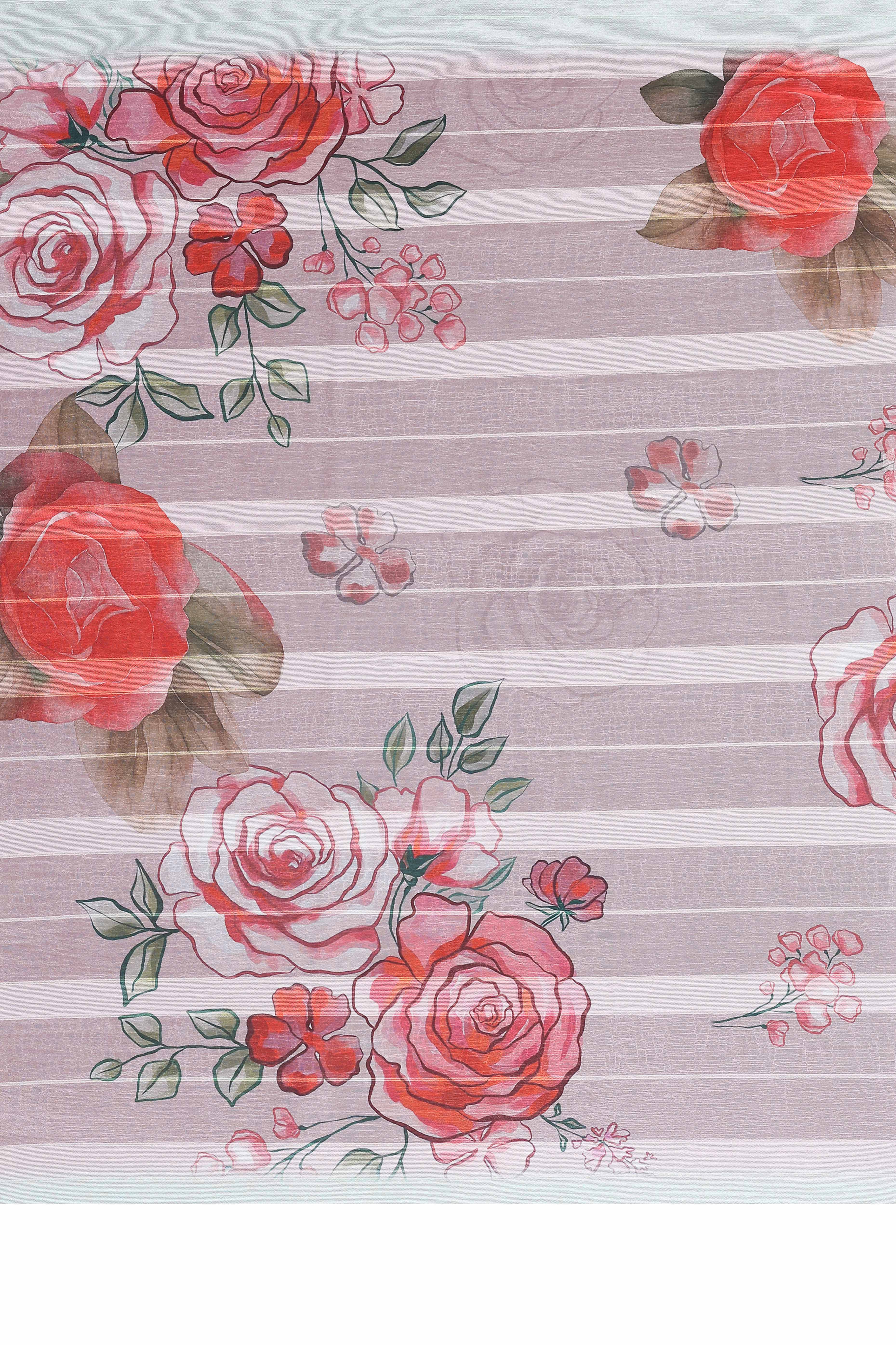 Premium Light Turquoise Floral Digital Printed Georgette Saree With Delicate Zari & Bright Striped