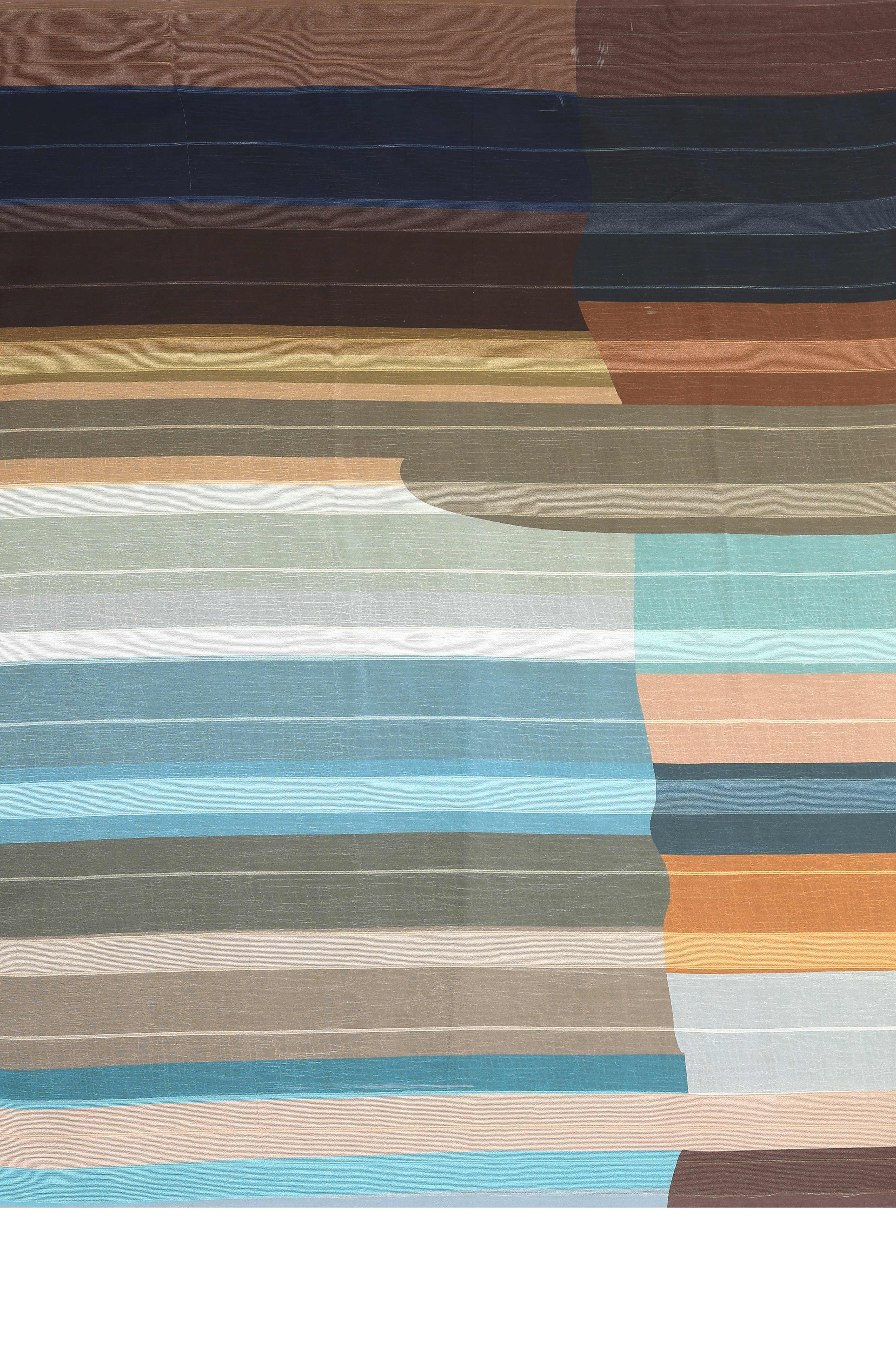 Luxury Multicolor Digital Print Georgette Saree With Subtle Zari Highlights & Vibrant Striped