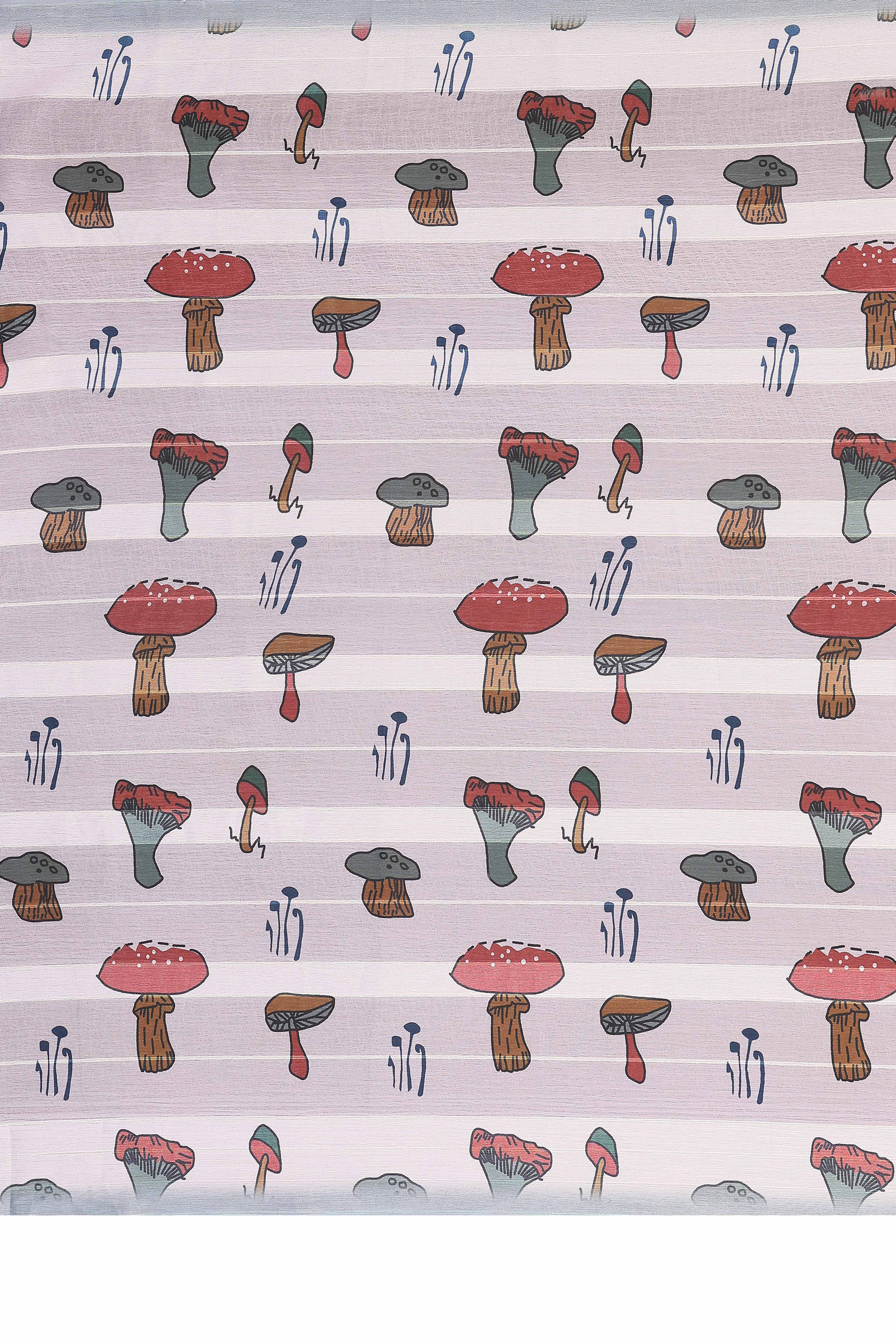 Luxury Offwhite Digital Print Georgette Saree With Subtle Zari Highlights & Vibrant Striped