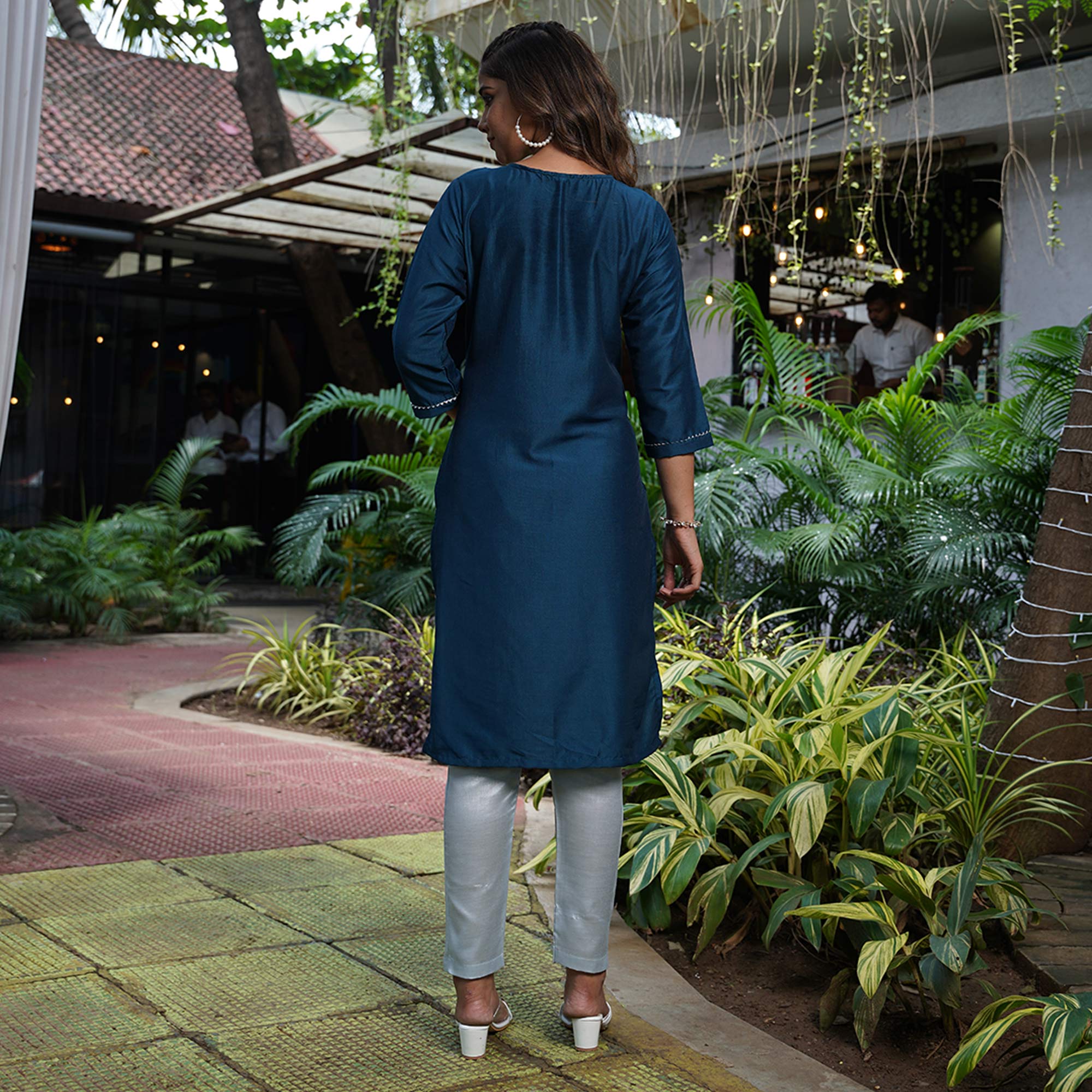 Blue Floral Embroidered Cotton Silk Salwar Suit