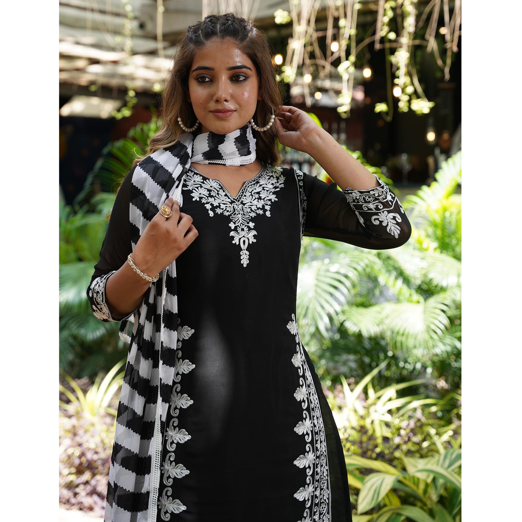 Black Lucknowi Embroidered Georgette Salwar Suit