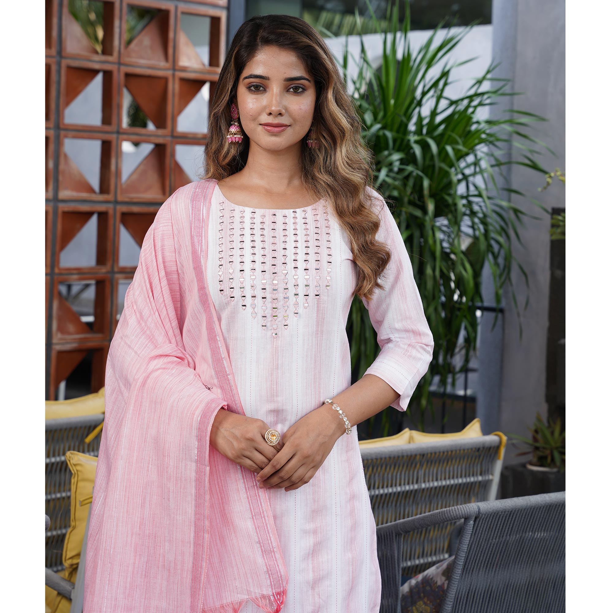 Peach Embroidered Pure Cotton Salwar Suit