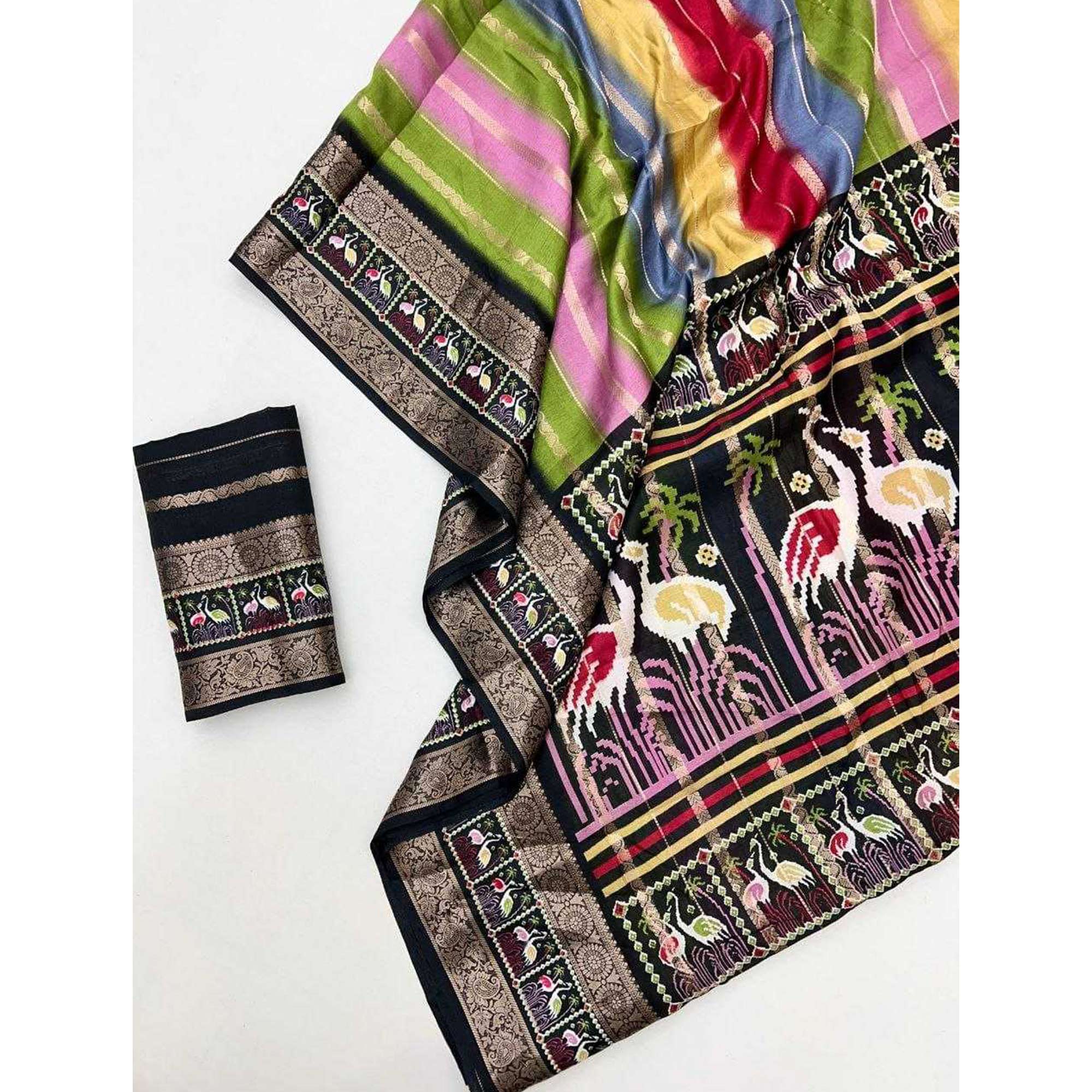 Festive Wear Multicolor Striped Dola Silk Saree with Elegant Zari Weave